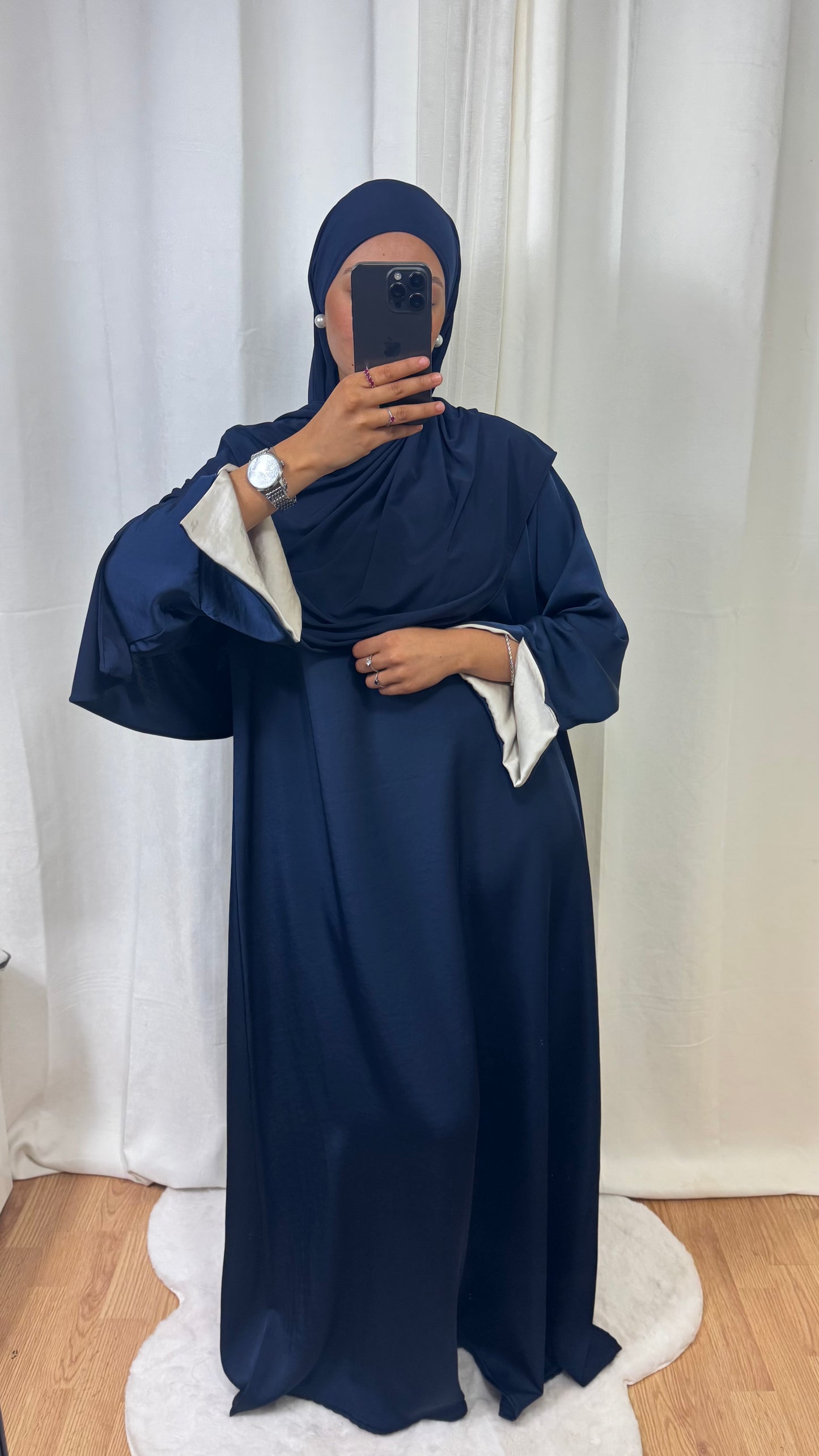 ABAYA SATINÉE TINA - BLEU MARINE