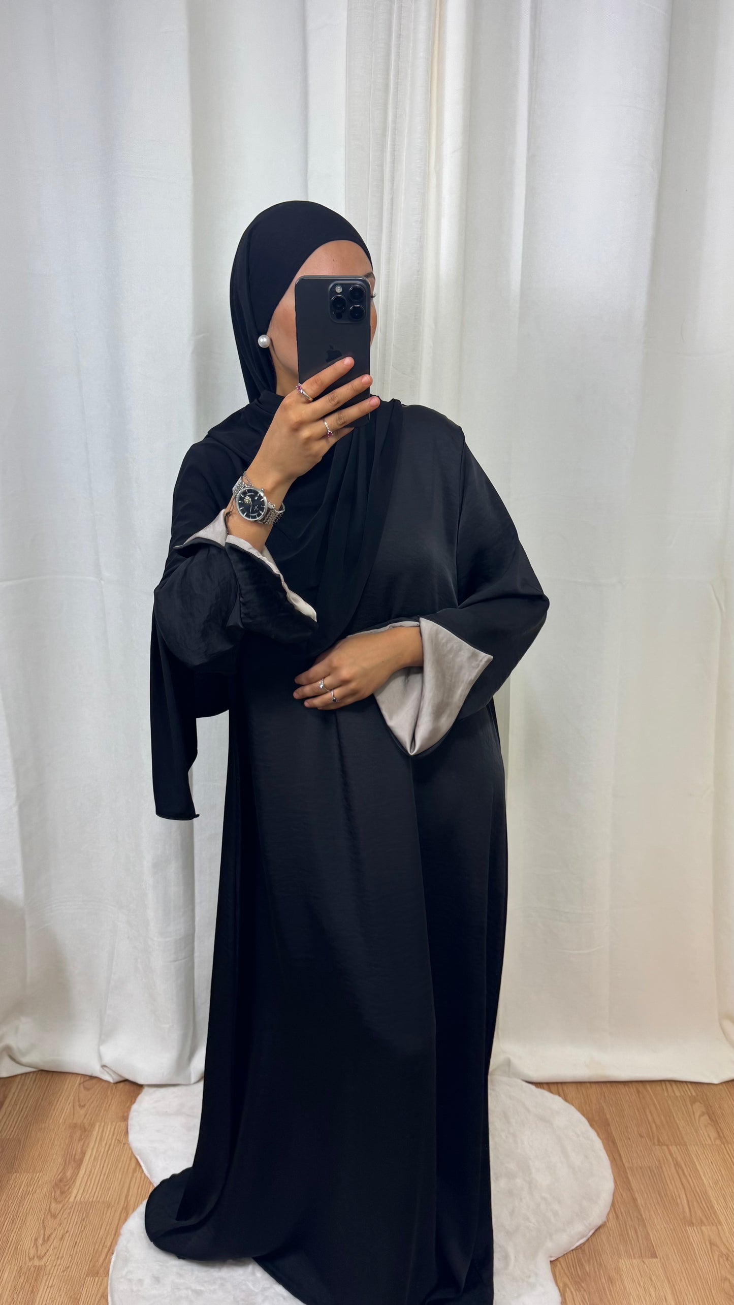 ABAYA SATINÉE TINA - NOIR
