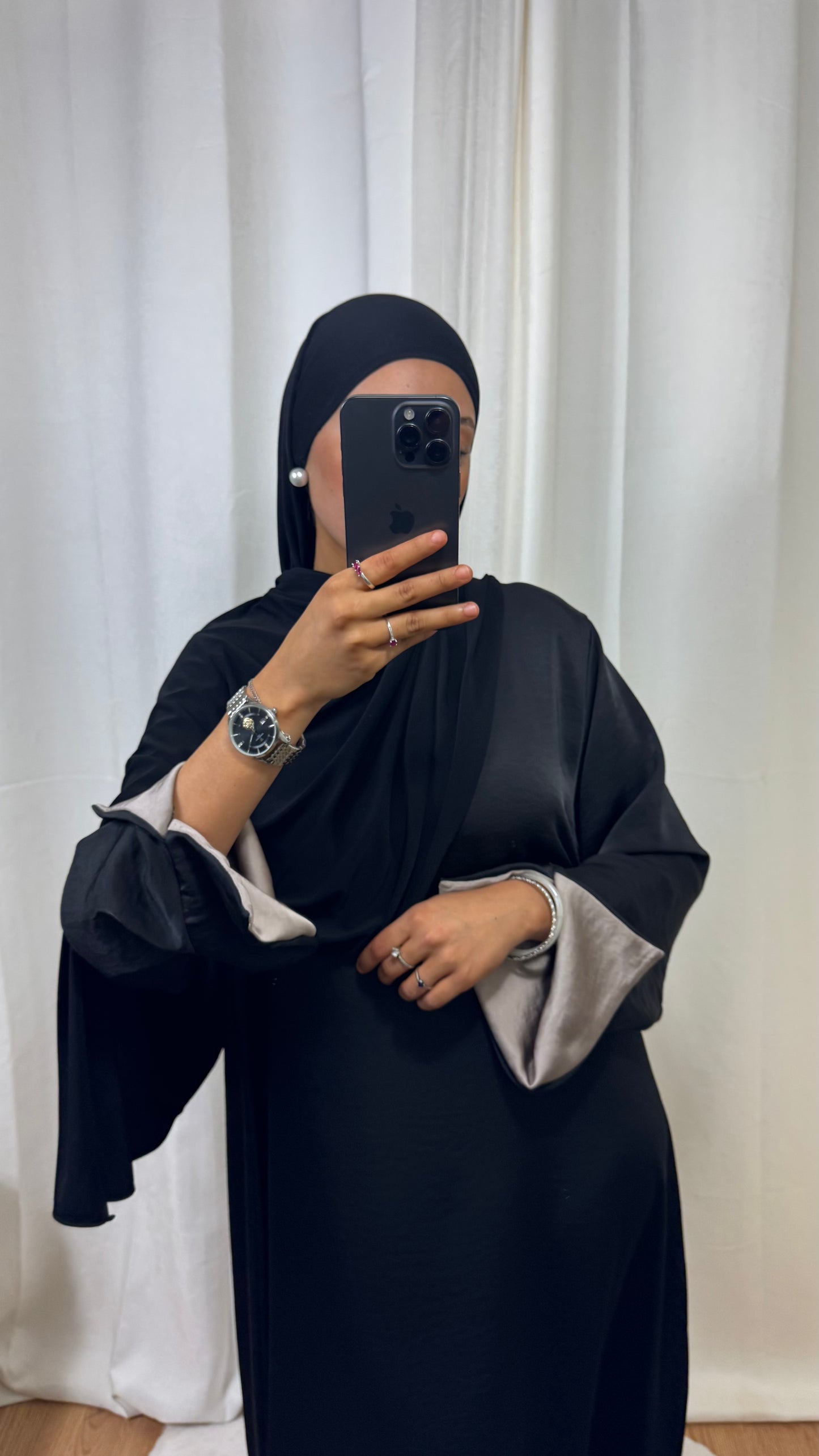 ABAYA SATINÉE TINA - NOIR