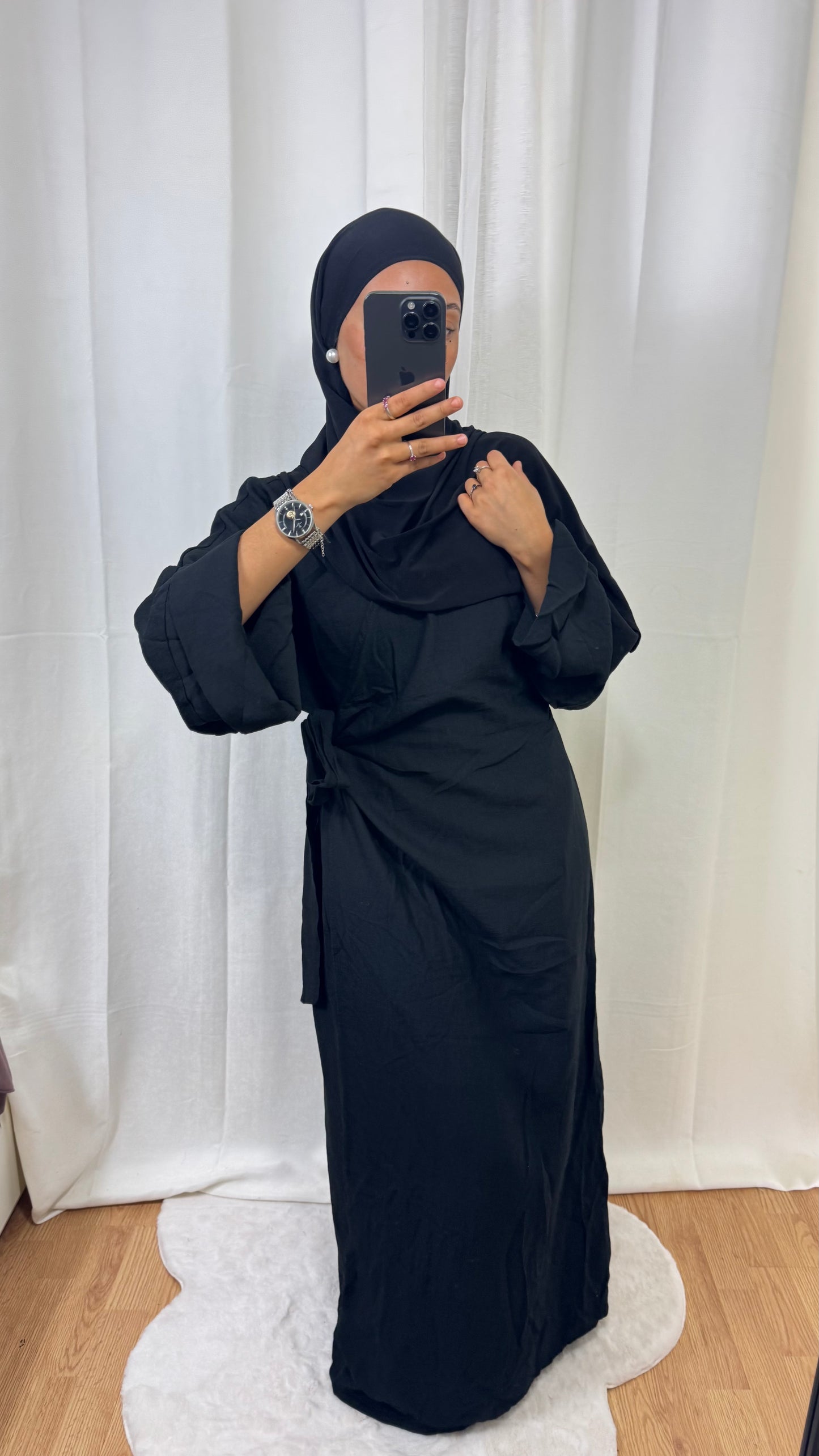 ROBE CACHE COEUR EFFET LIN NOIR