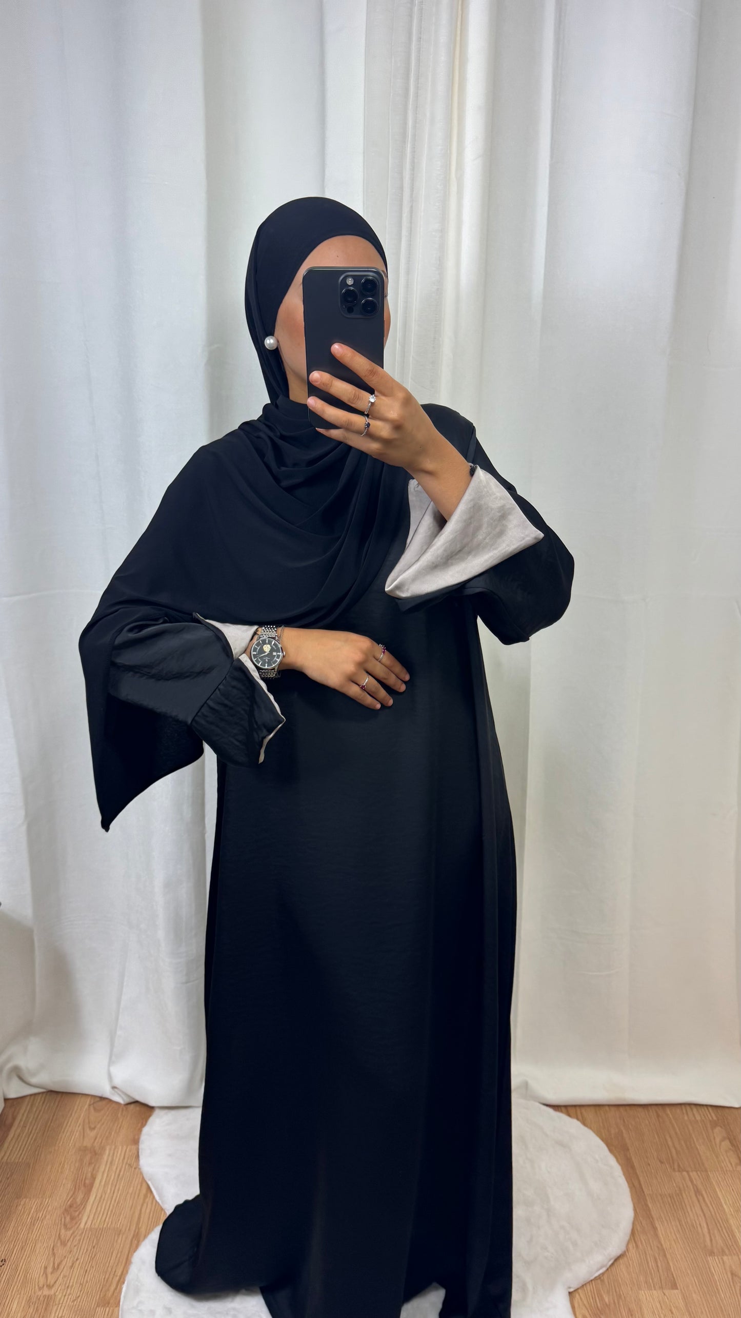 ABAYA SATINÉE TINA - NOIR
