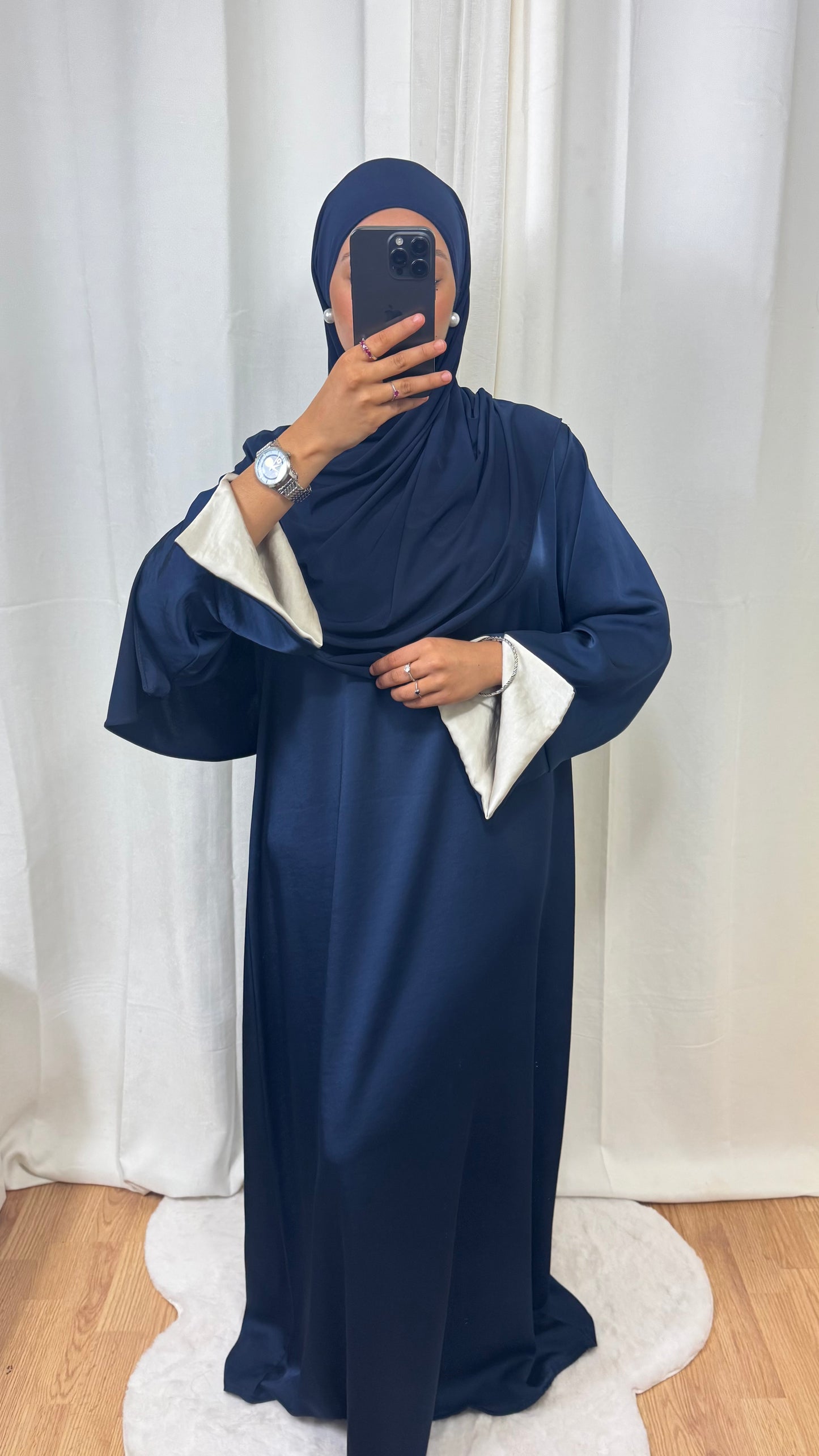 ABAYA SATINÉE TINA - BLEU MARINE