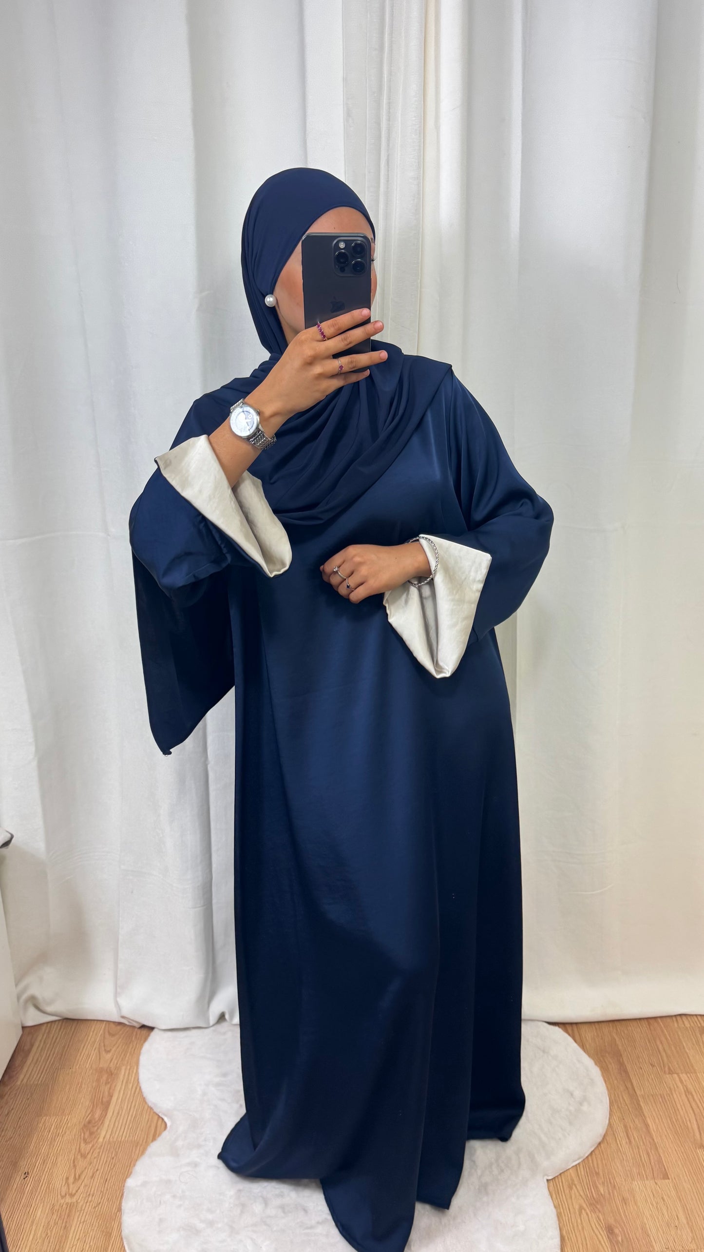 ABAYA SATINÉE TINA - BLEU MARINE