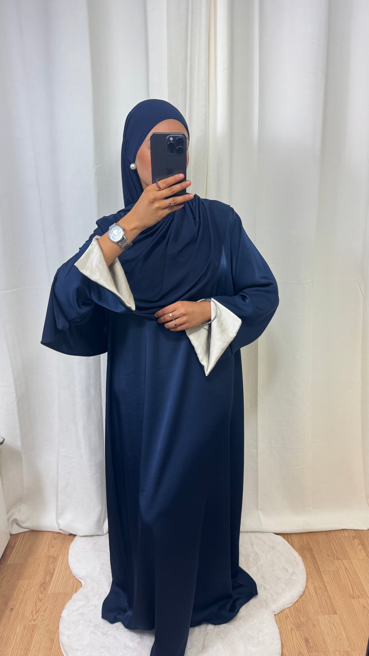 ABAYA SATINÉE TINA - BLEU MARINE