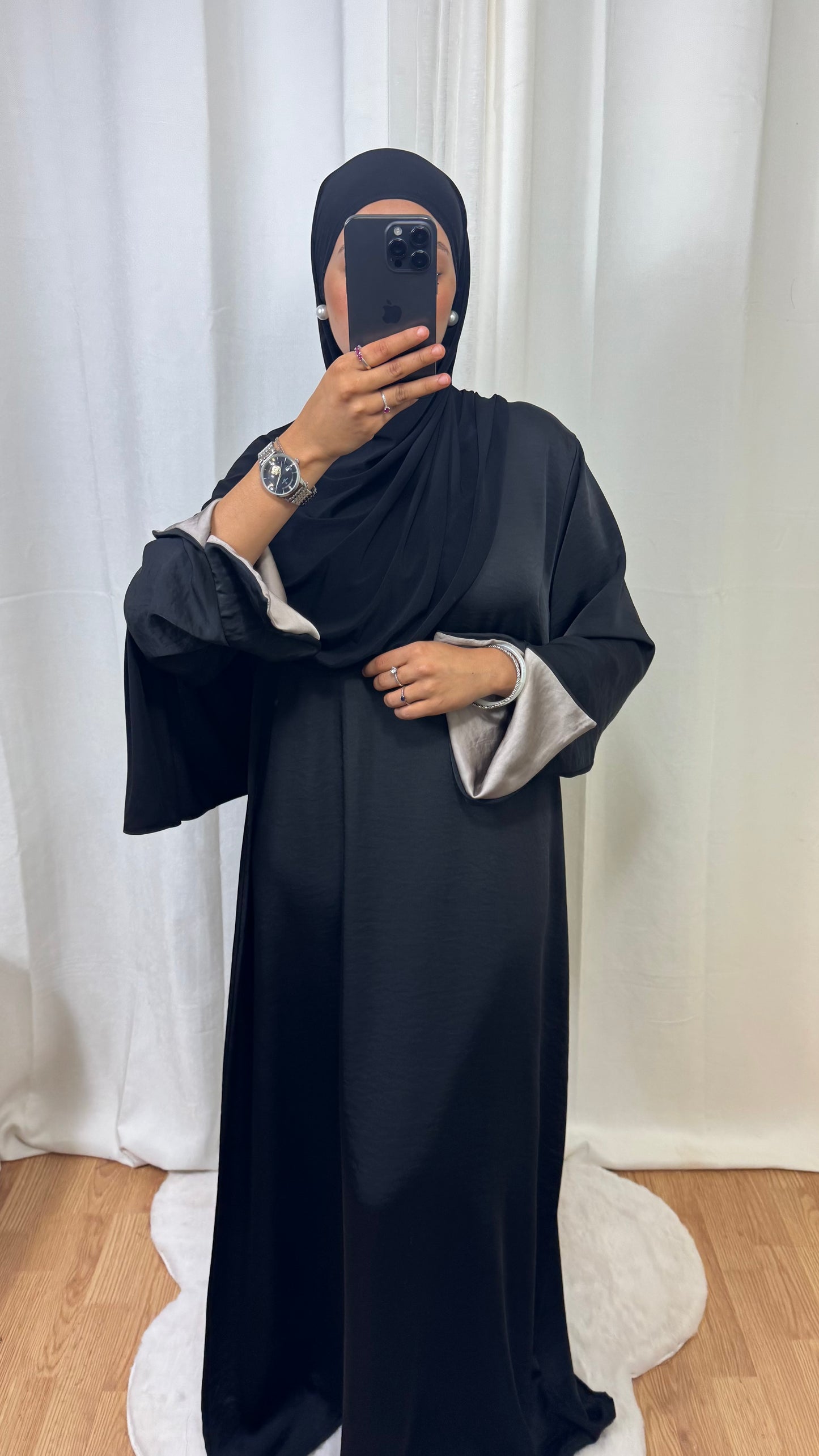 ABAYA SATINÉE TINA - NOIR
