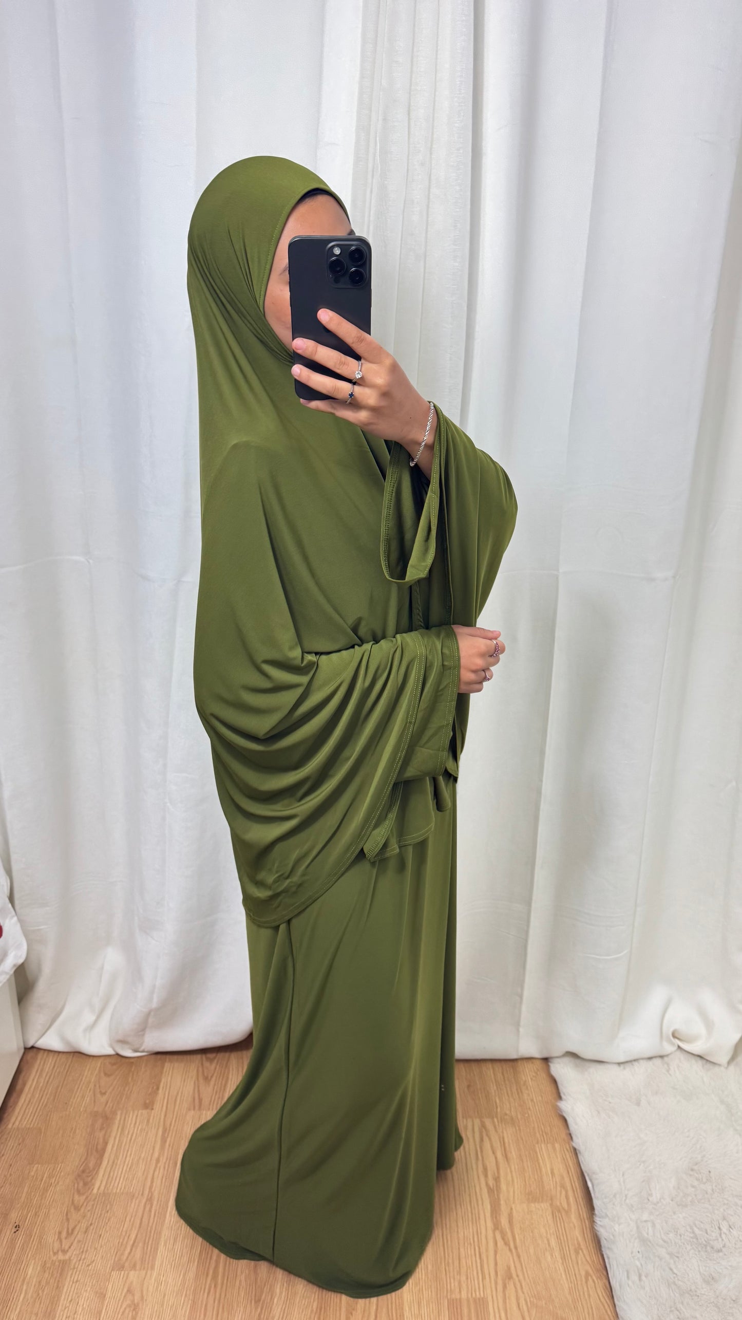 SET ABAYA KHIMAR JERSEY PREMIUM DE LUXE - VERT OLIVE FONCÉ
