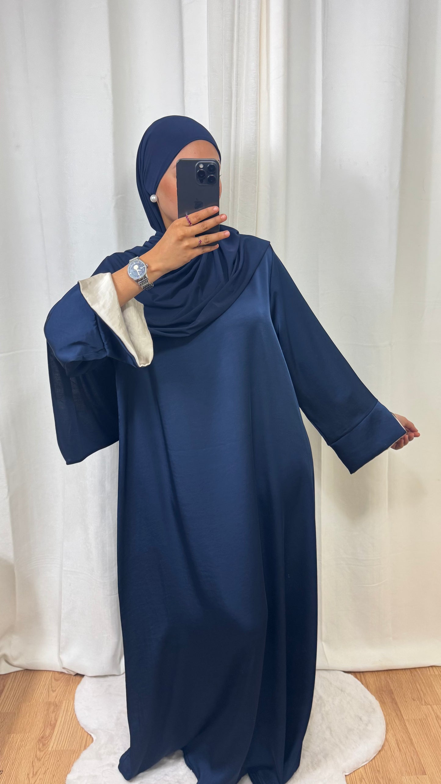 ABAYA SATINÉE TINA - BLEU MARINE