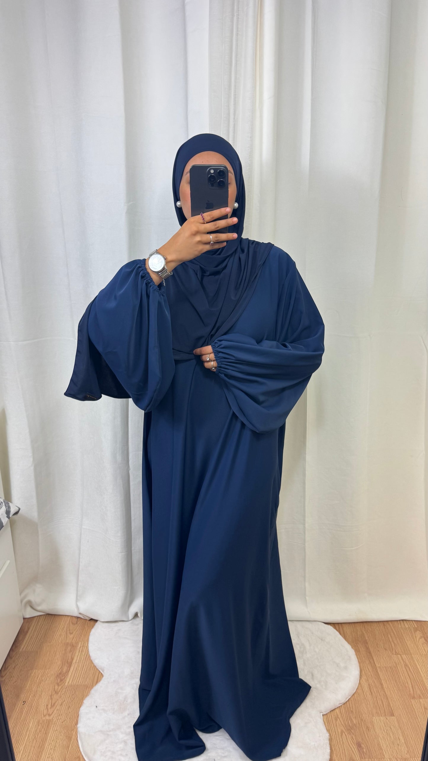 ABAYA MANCHE BALLON - BLEU MARINE