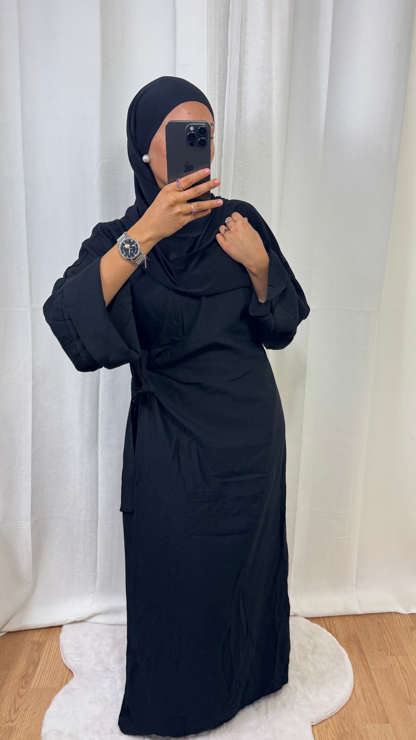 ROBE CACHE COEUR EFFET LIN NOIR