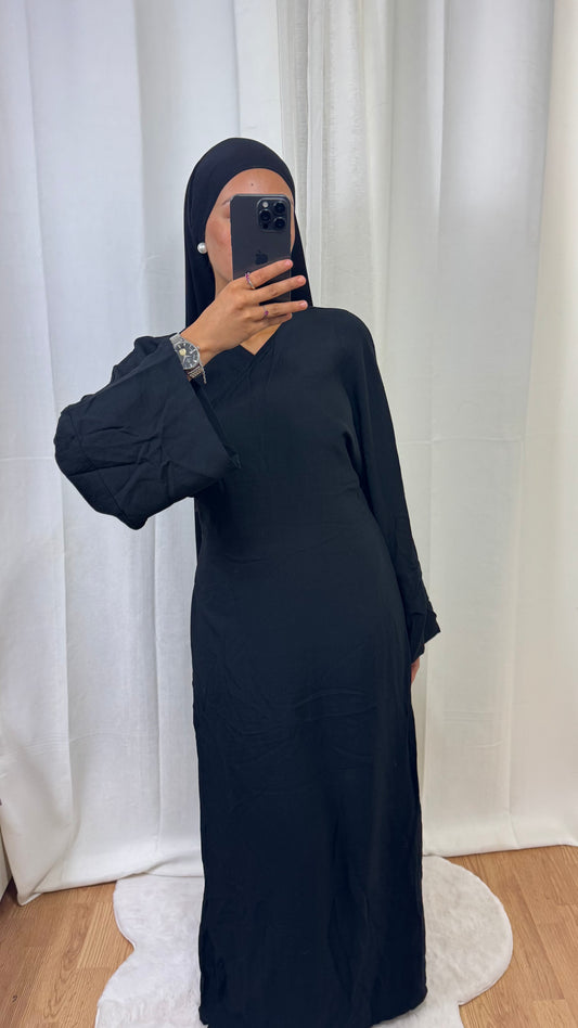ROBE CACHE COEUR EFFET LIN NOIR