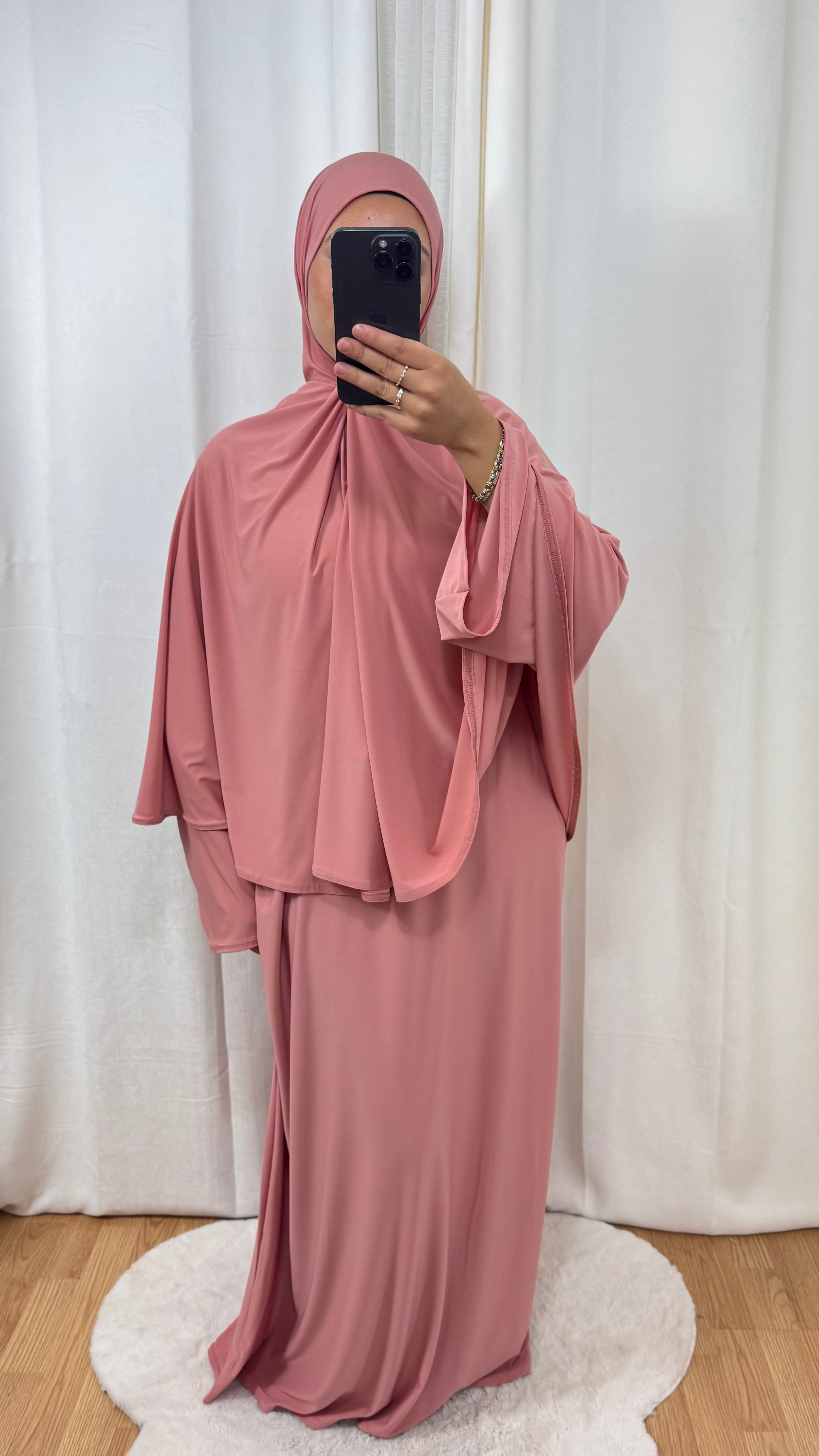 SET ABAYA KHIMAR JERSEY PREMIUM DE LUXE - ROSE