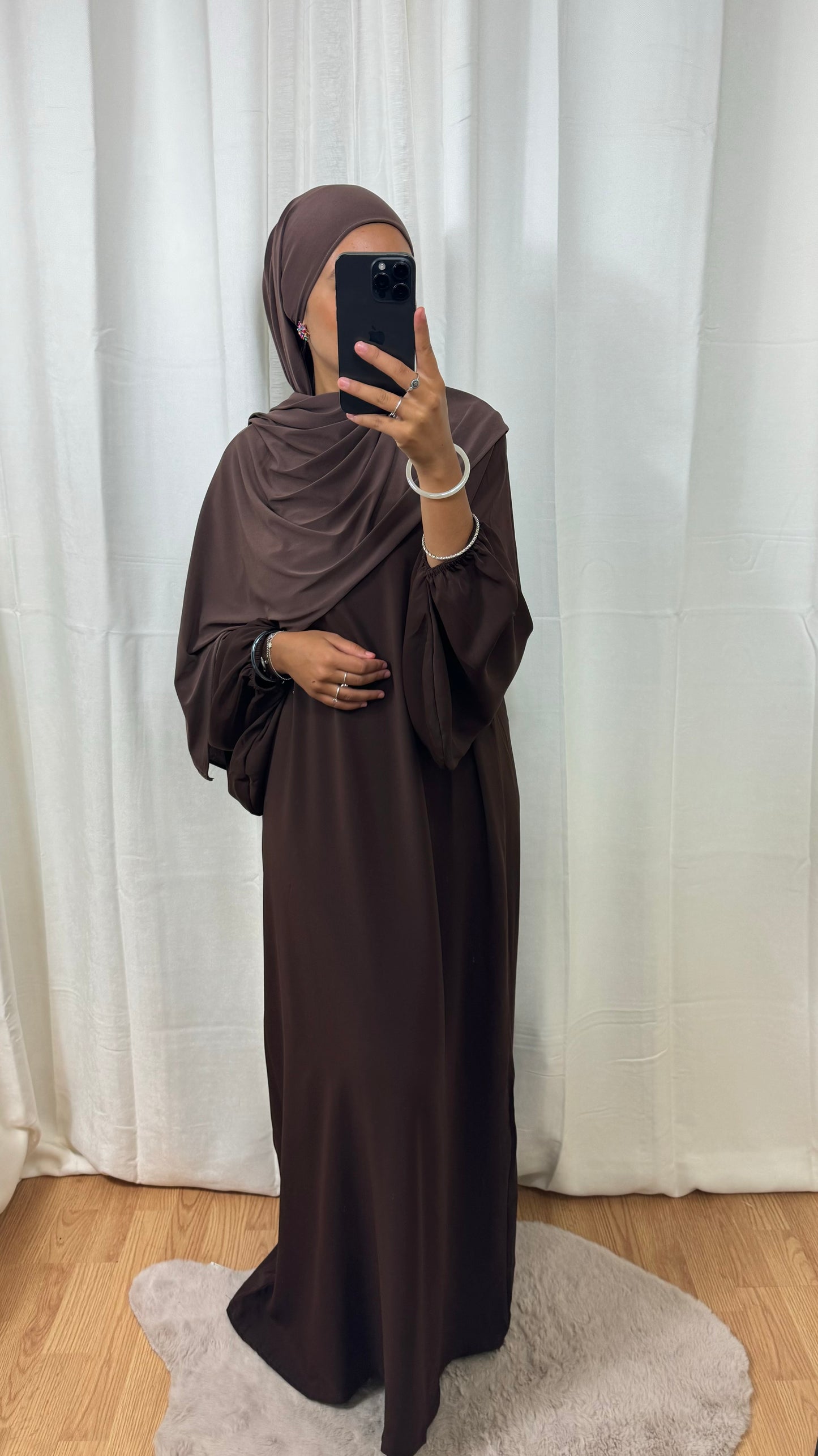 ABAYA MANCHE BALLON - CHOCOLAT