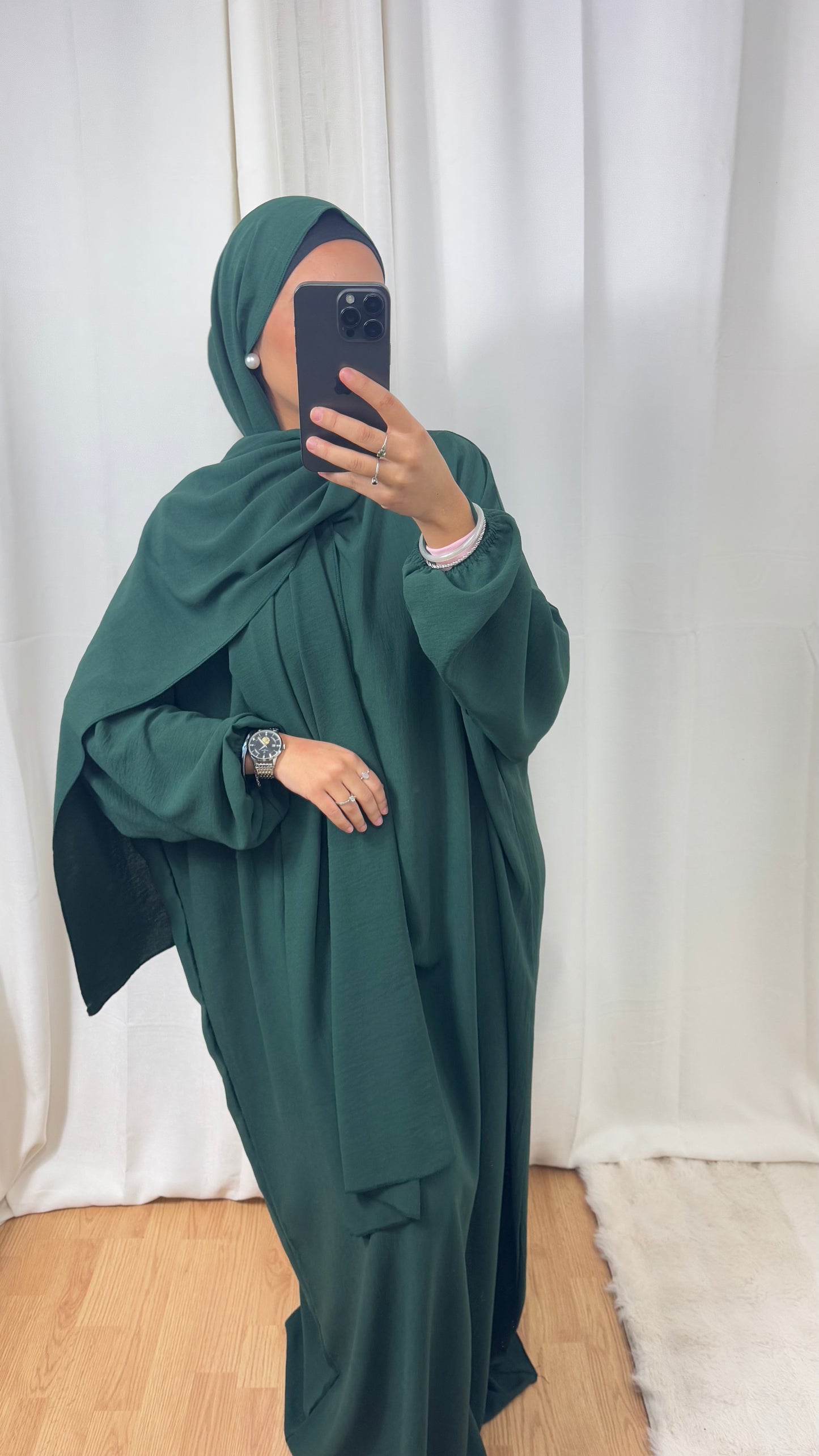 ABAYA VOILE INTÉGRÉ JAZZ - VERT BOUTEILLE