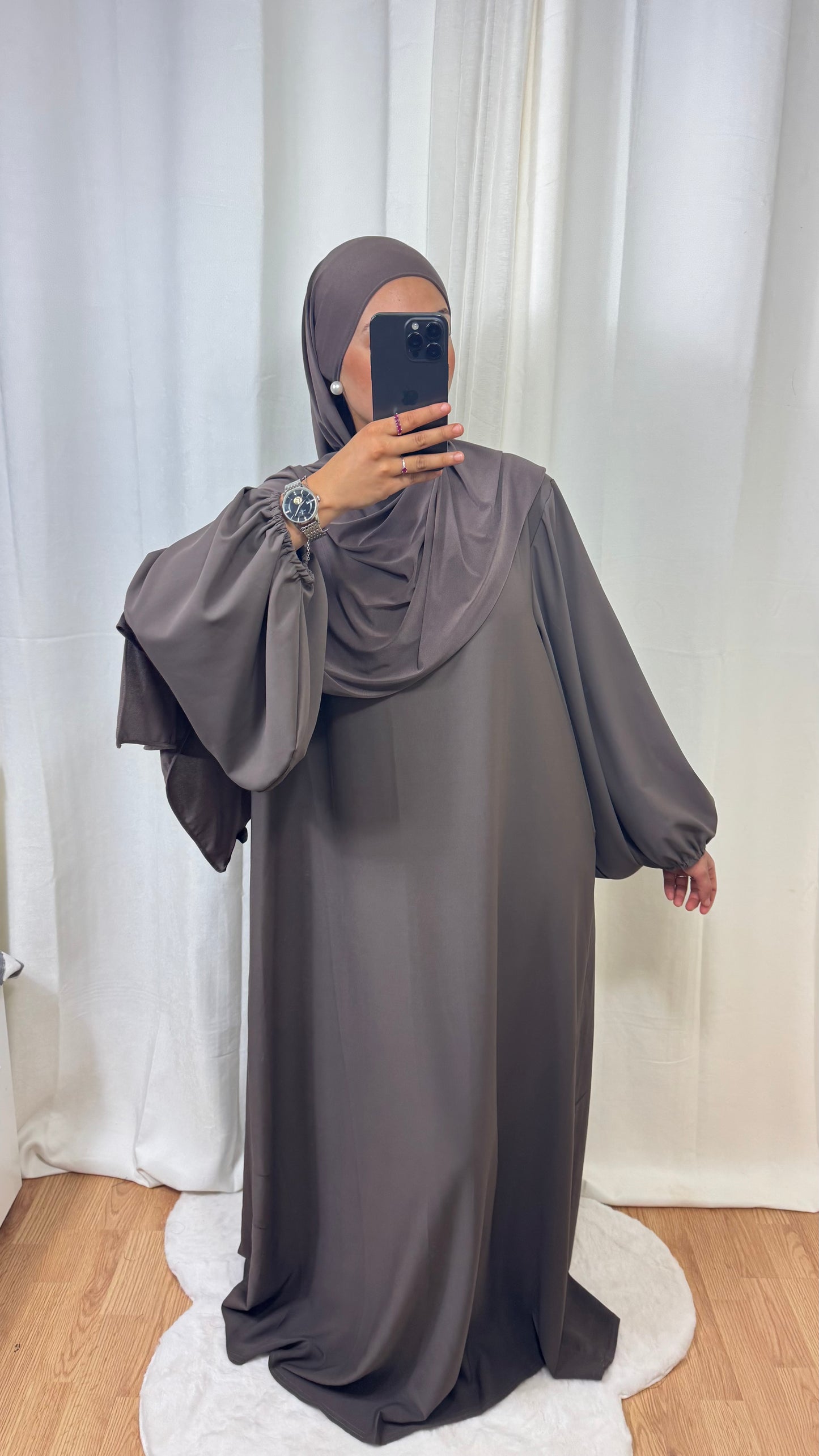 ABAYA MANCHE BALLON - TAUPE