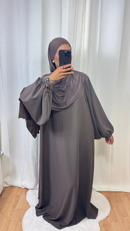ABAYA MANCHE BALLON - TAUPE