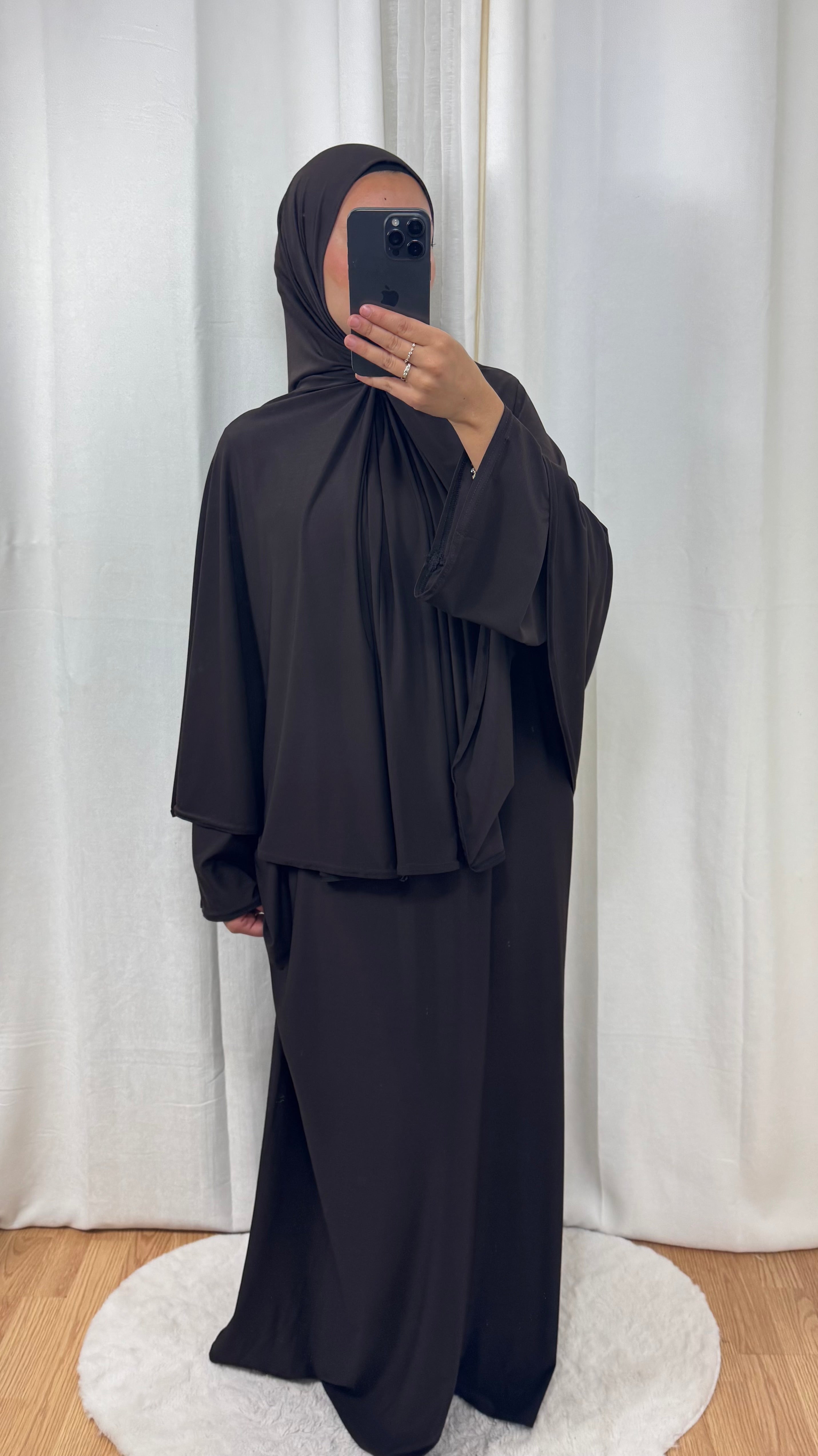 SET ABAYA KHIMAR JERSEY PREMIUM DE LUXE - MARRON