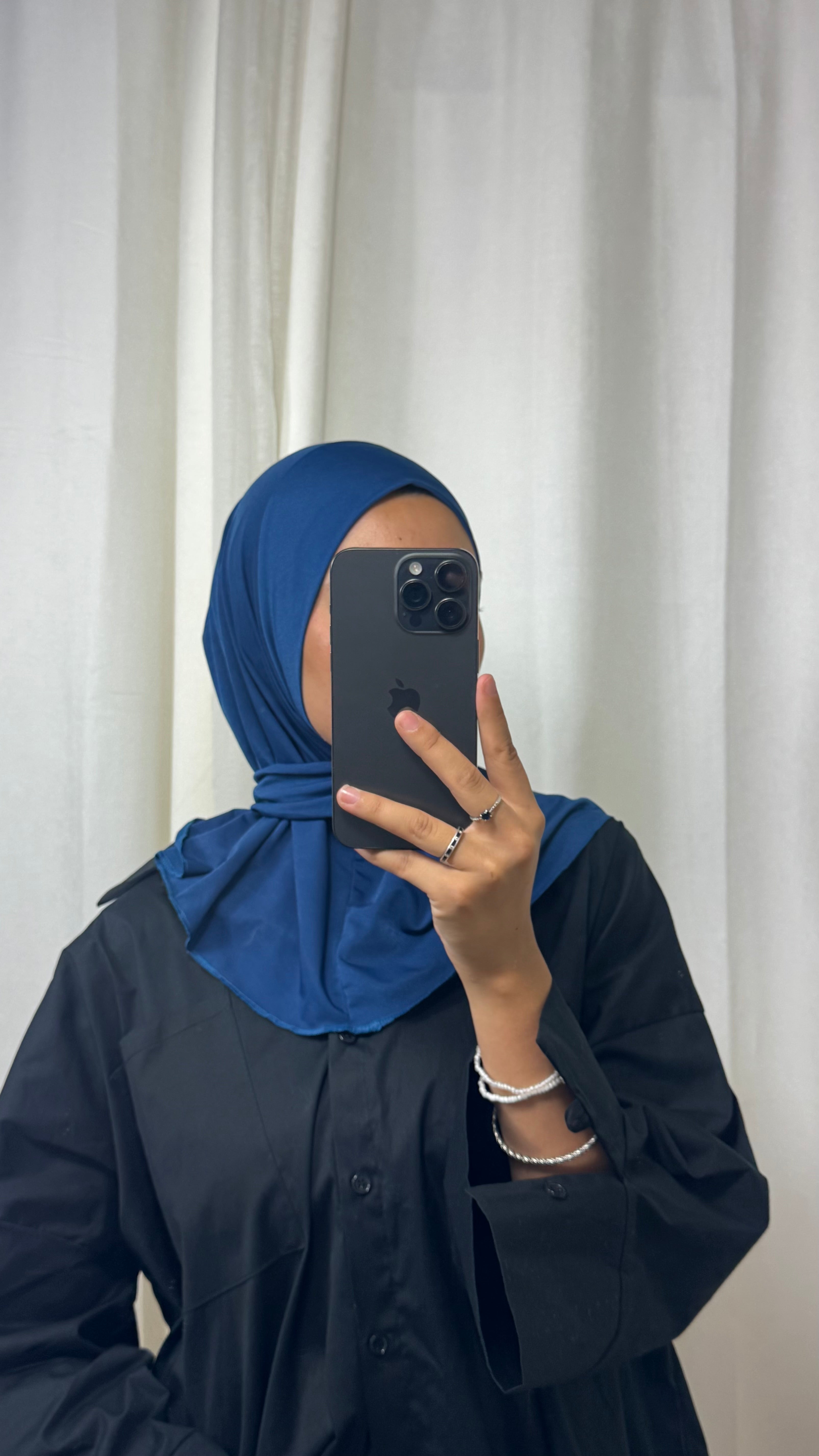 HIJAB À ENFILER JERSEY PREMIUM BOUTON PRESSION - BLEU MARINE