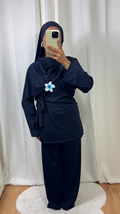 BURKINI À NOUER + HIJAB - BLEU MARINE