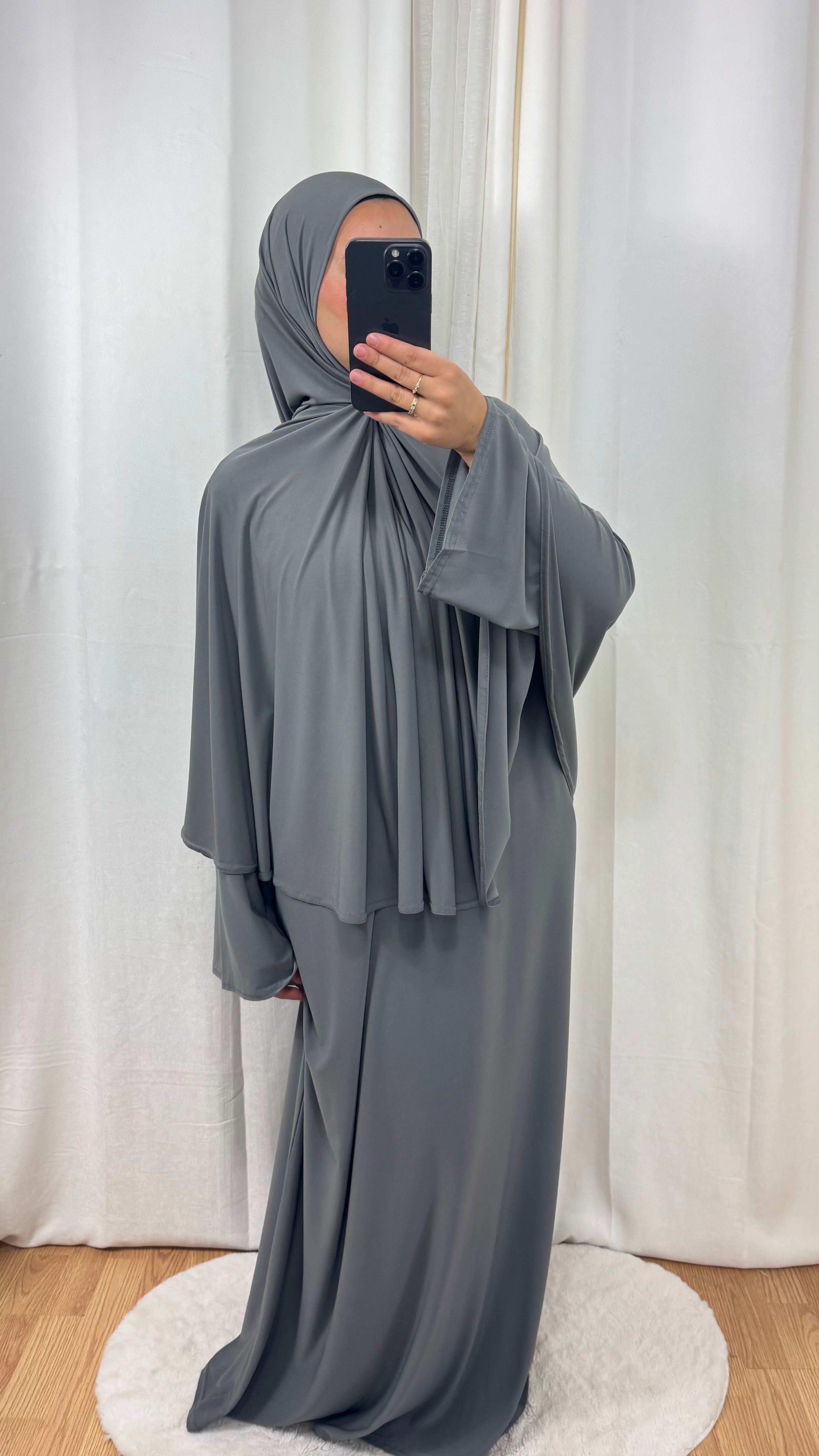 SET ABAYA KHIMAR JERSEY PREMIUM DE LUXE - GRIS