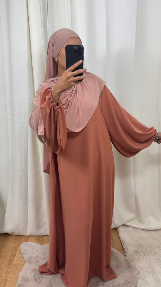 ABAYA MANCHE BALLON - SAUMON