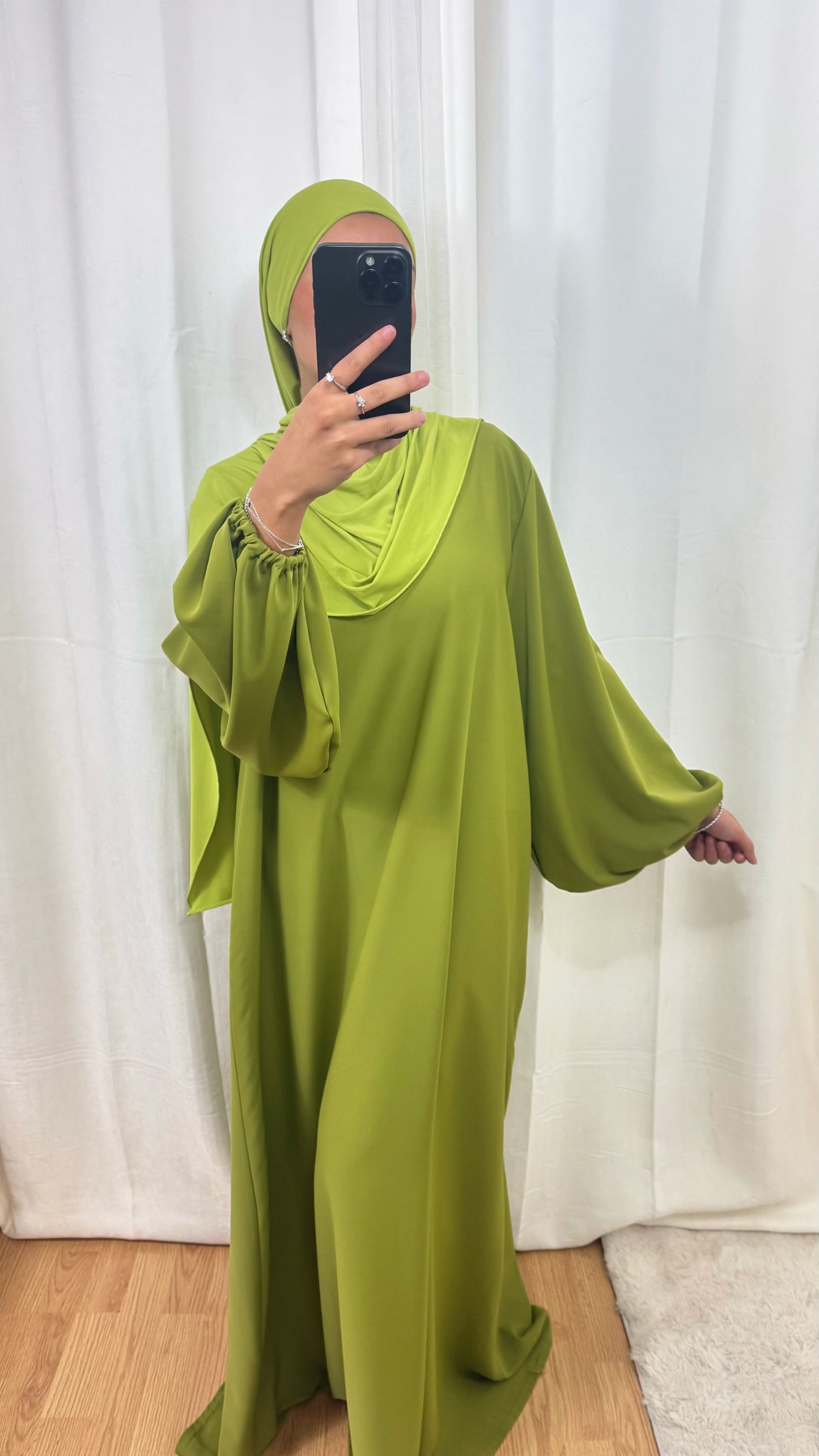 ABAYA MANCHE BALLON - VERT ANIS