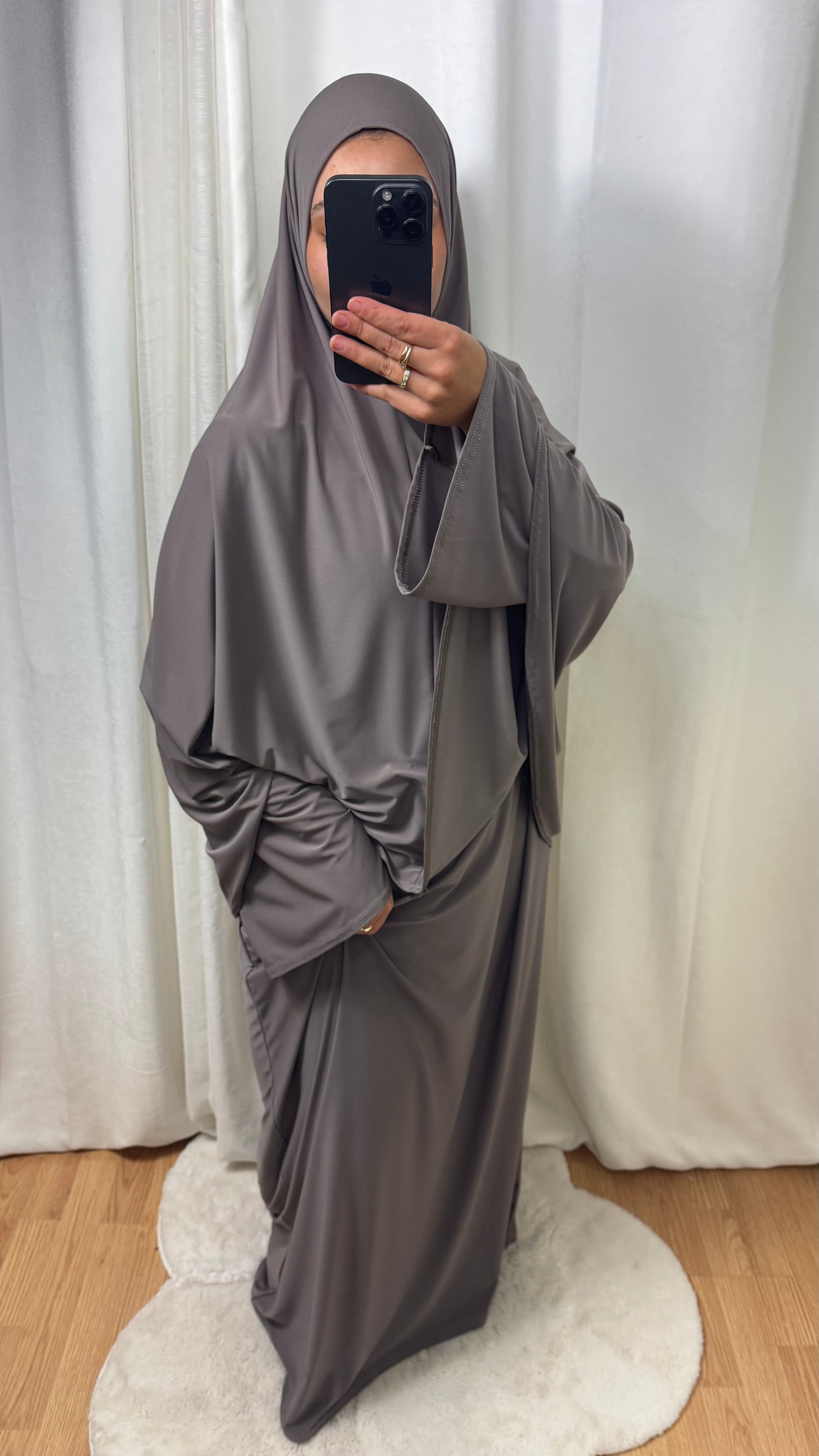 SET ABAYA KHIMAR JERSEY PREMIUM DE LUXE - TAUPE