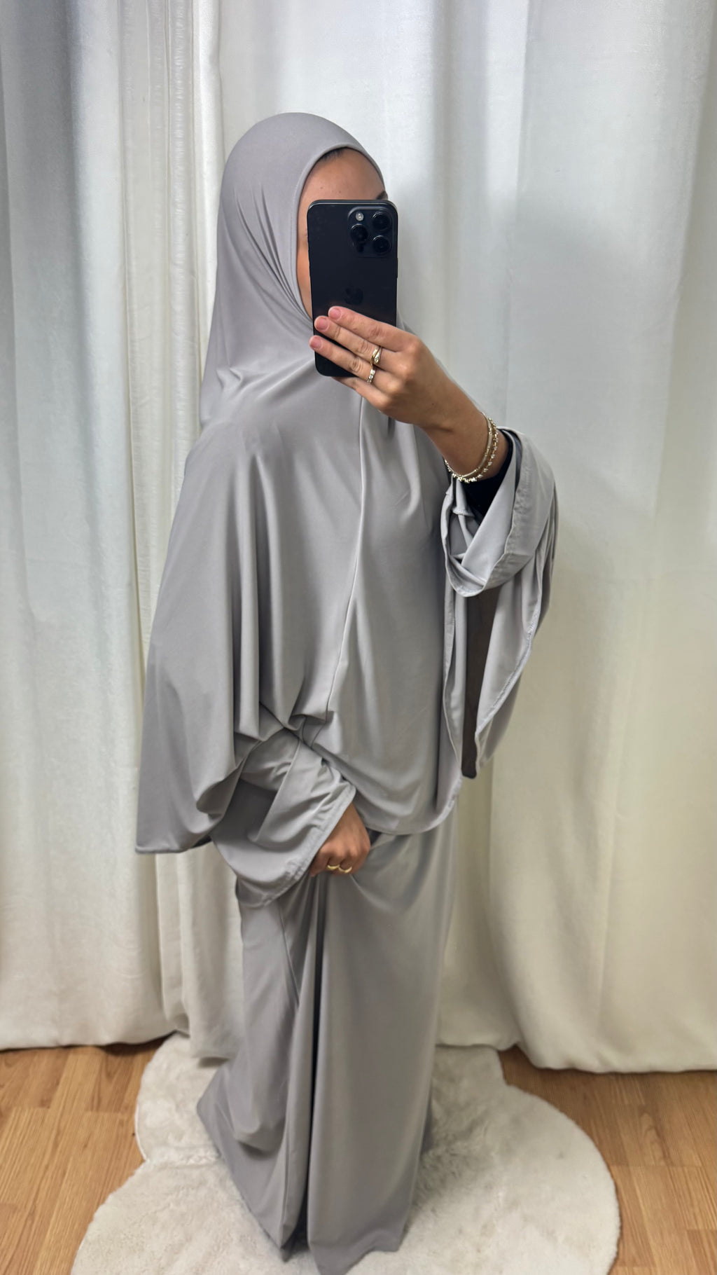 SET ABAYA KHIMAR JERSEY PREMIUM DE LUXE - BABY GRIS