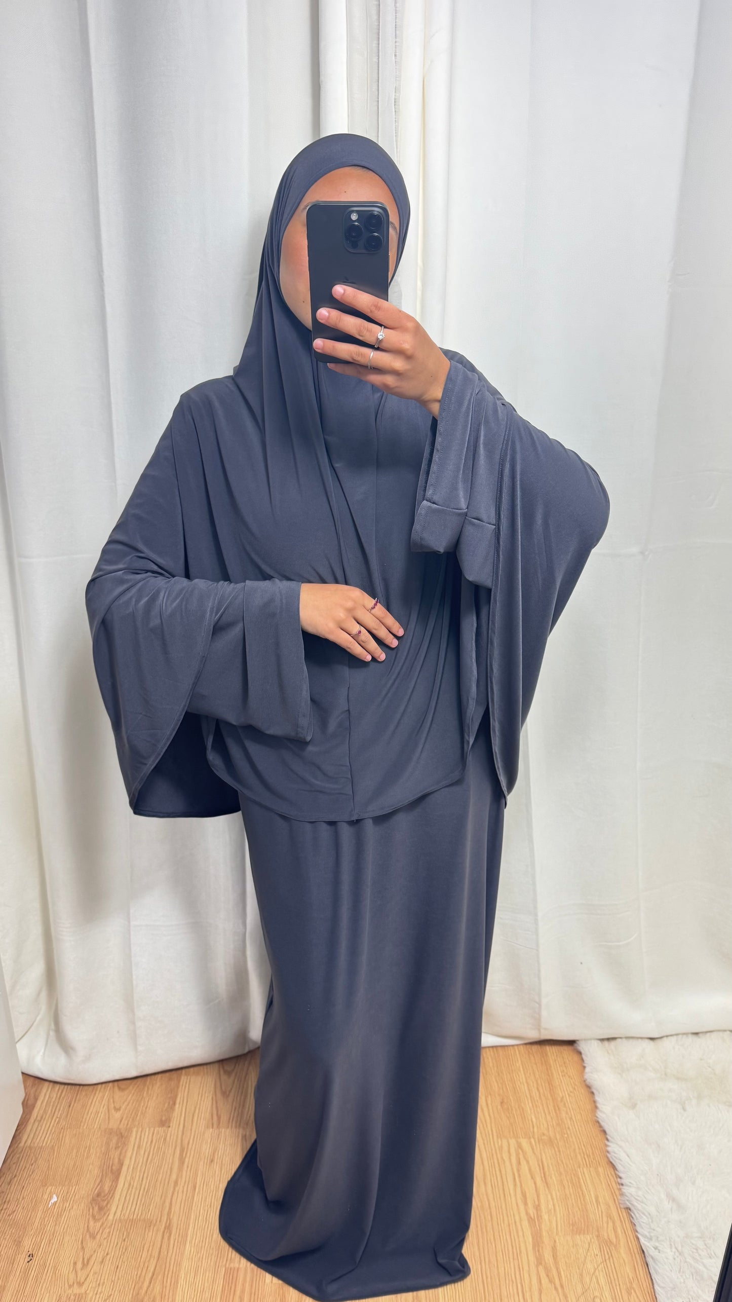 SET ABAYA KHIMAR JERSEY PREMIUM DE LUXE - GRIS ANTHRACITE