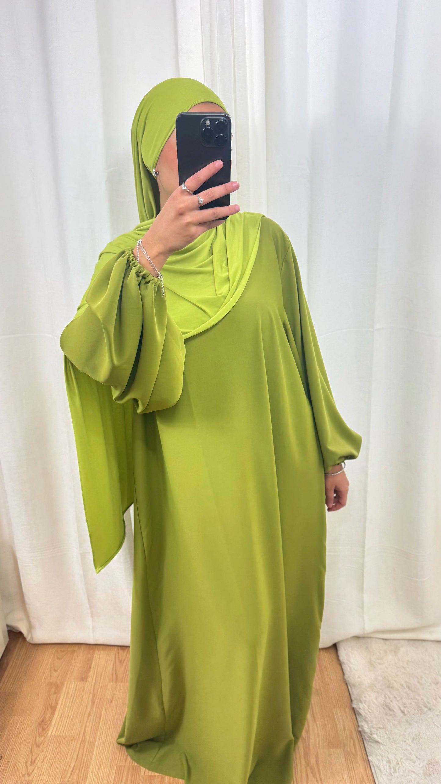 ABAYA MANCHE BALLON - VERT ANIS