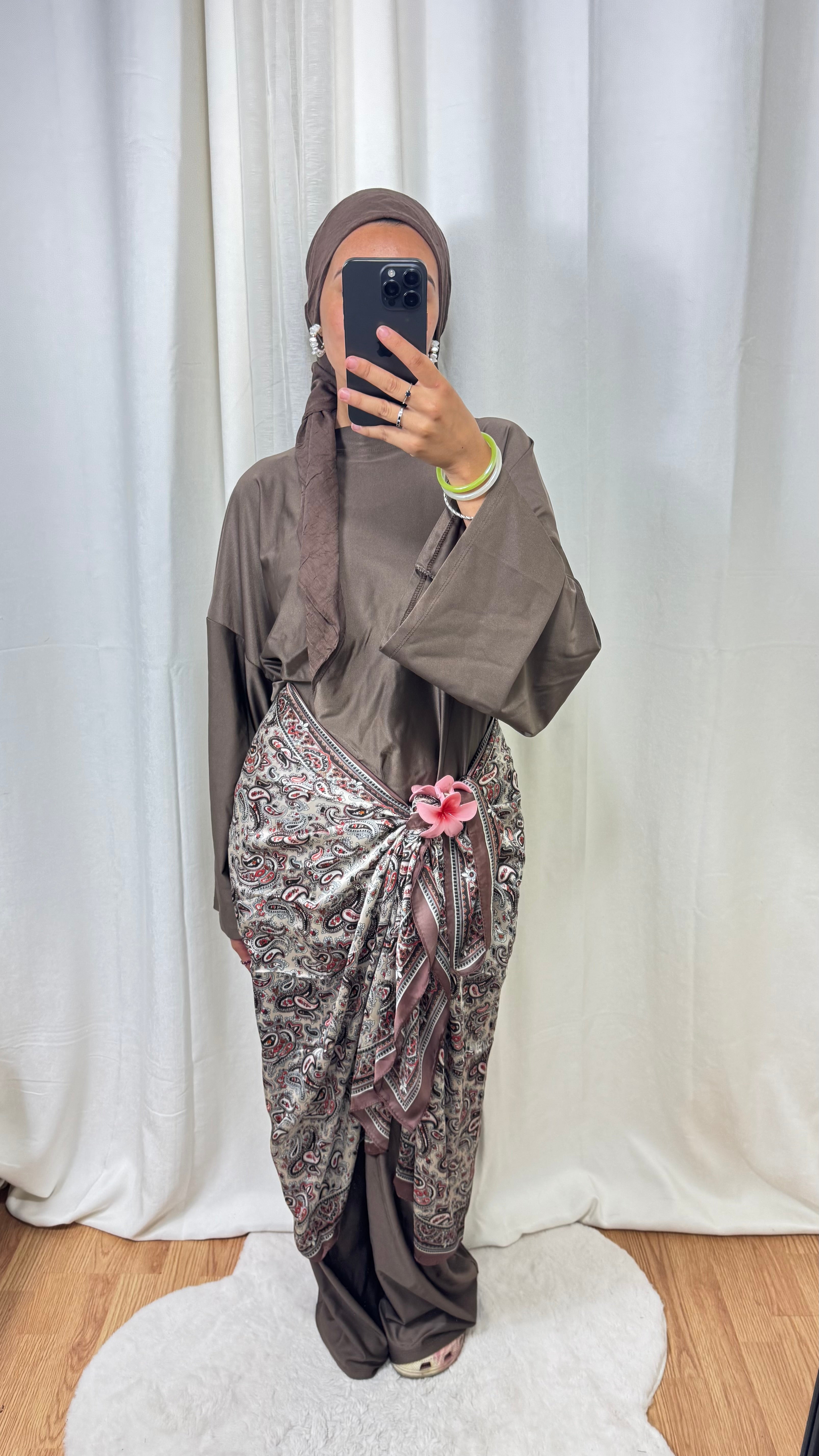 HIJAB RECTANGLE SATINÉ - MARRON