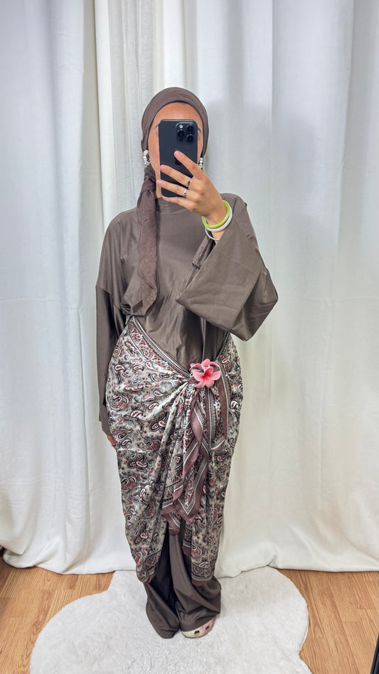 HIJAB RECTANGLE DE SOIE - MARRON