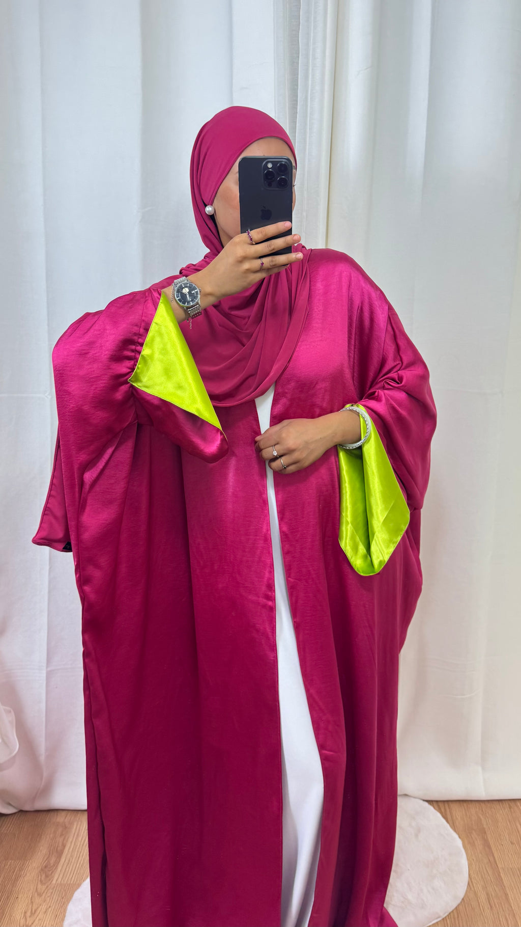 KIMONO CRÉATION ROZENN - ROSE FUSHIA VERT ANIS