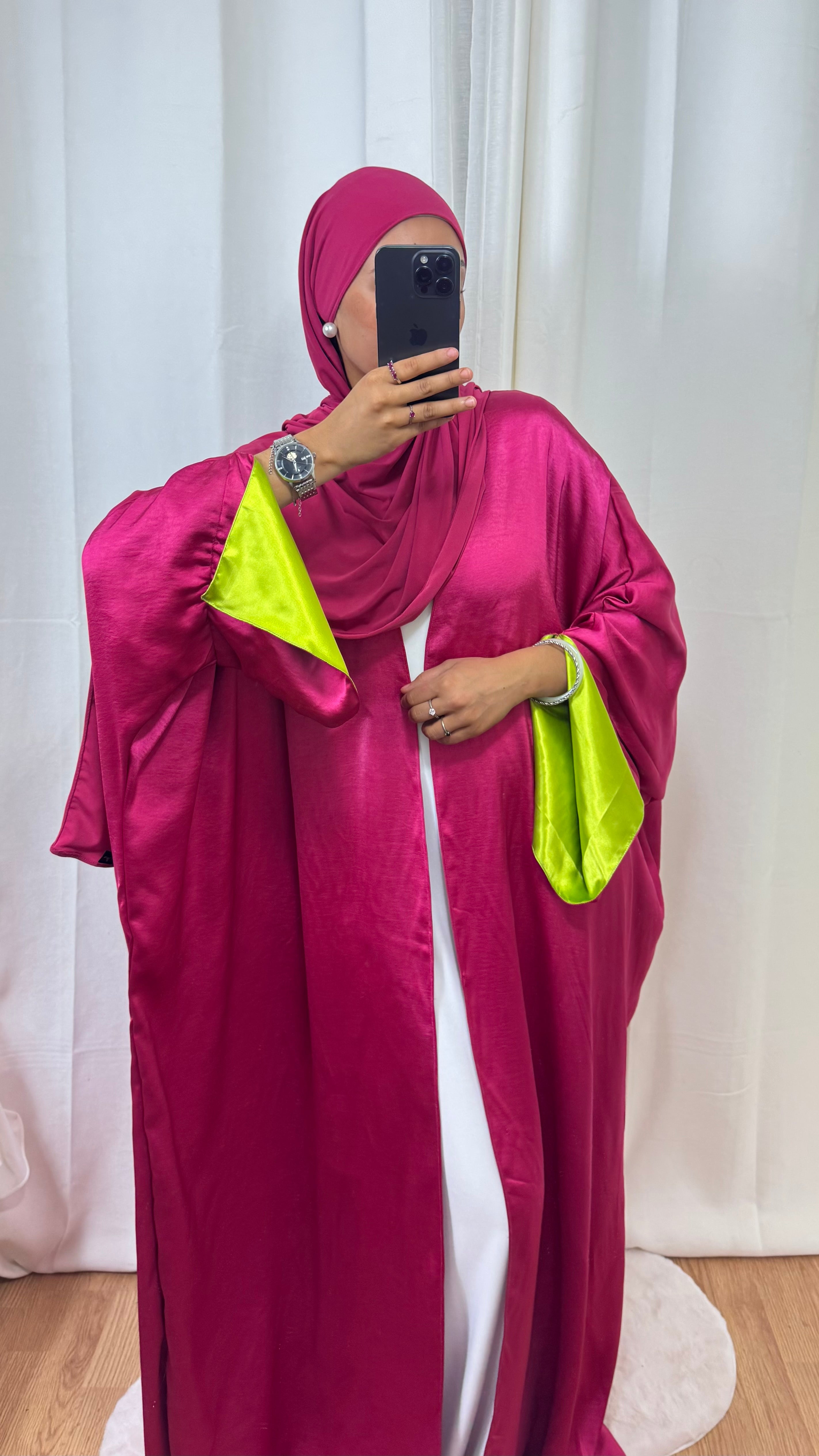 KIMONO CRÉATION ROZENN - ROSE FUSHIA VERT ANIS