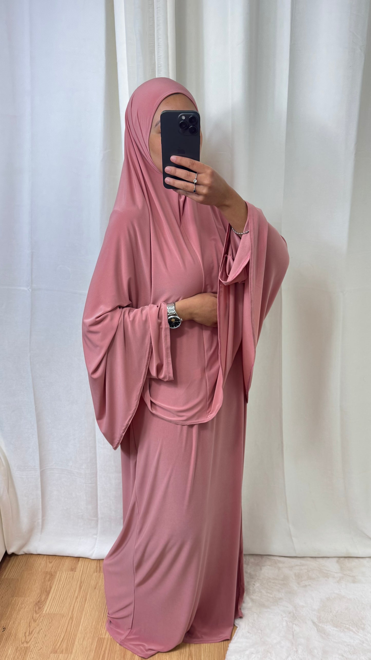 SET ABAYA KHIMAR JERSEY PREMIUM DE LUXE - ROSE