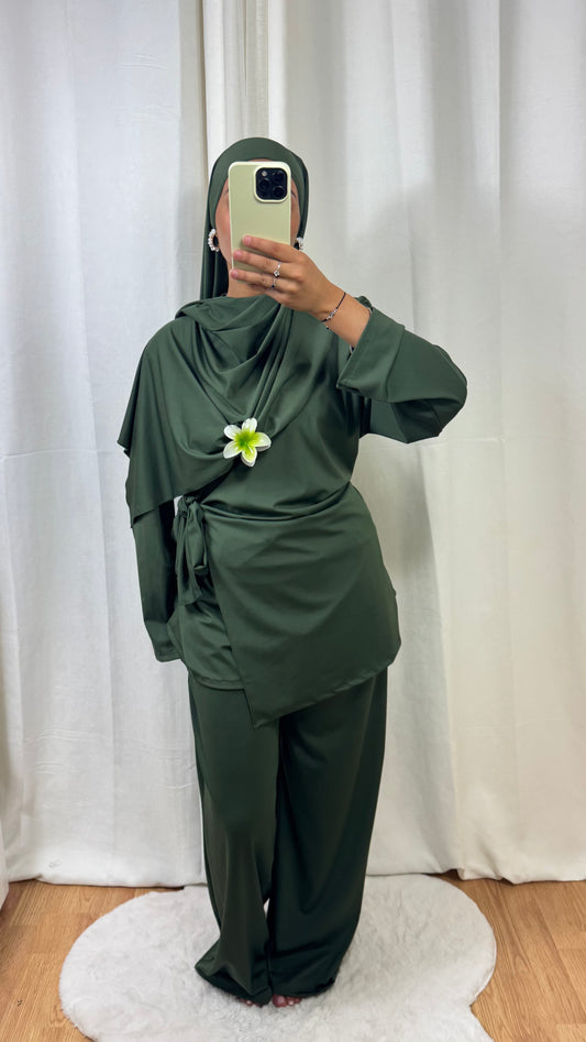 BURKINI À NOUER + HIJAB - KAKI