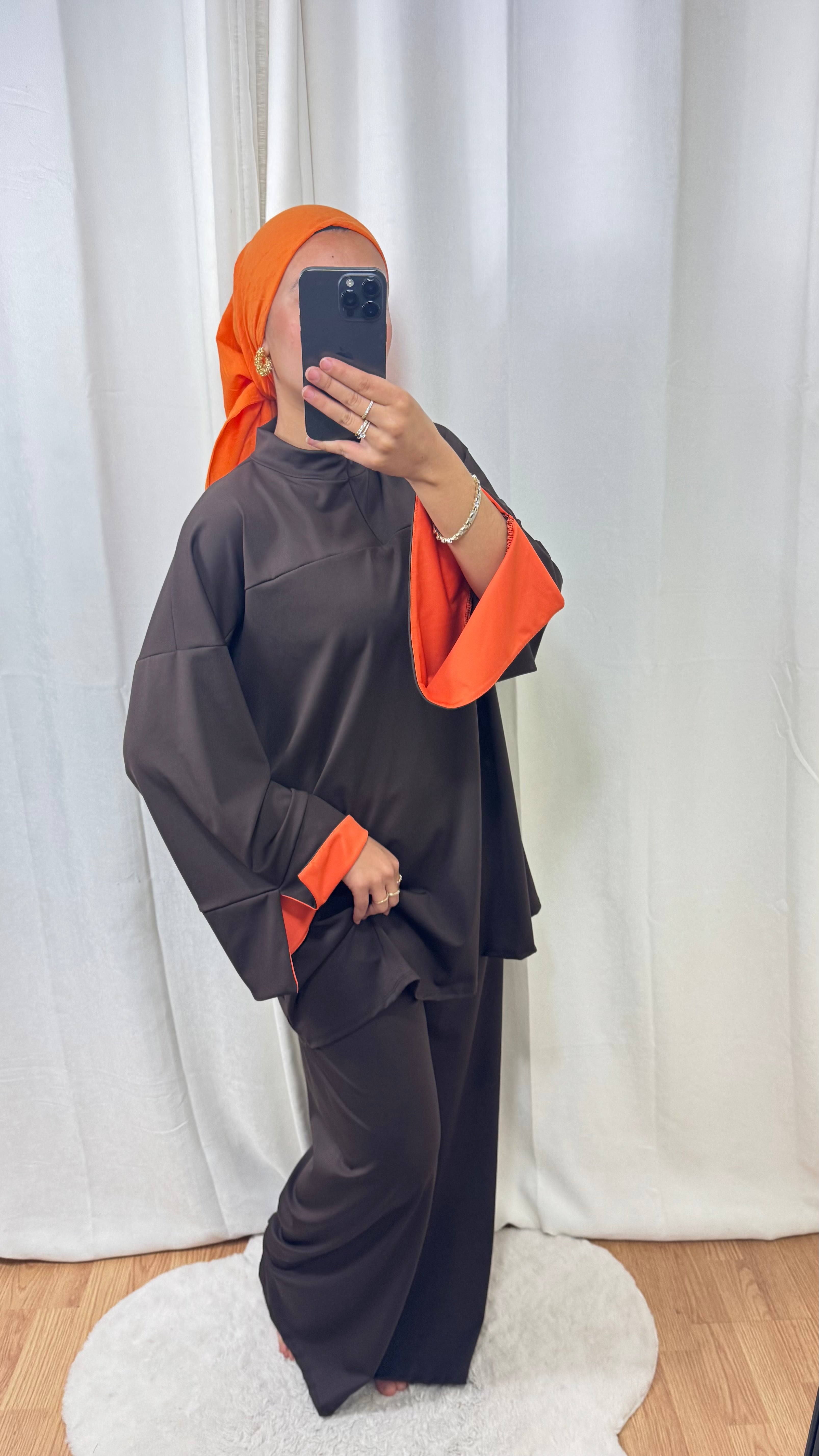 BURKINI BICOLORE + HIJAB - MARRON/ORANGE