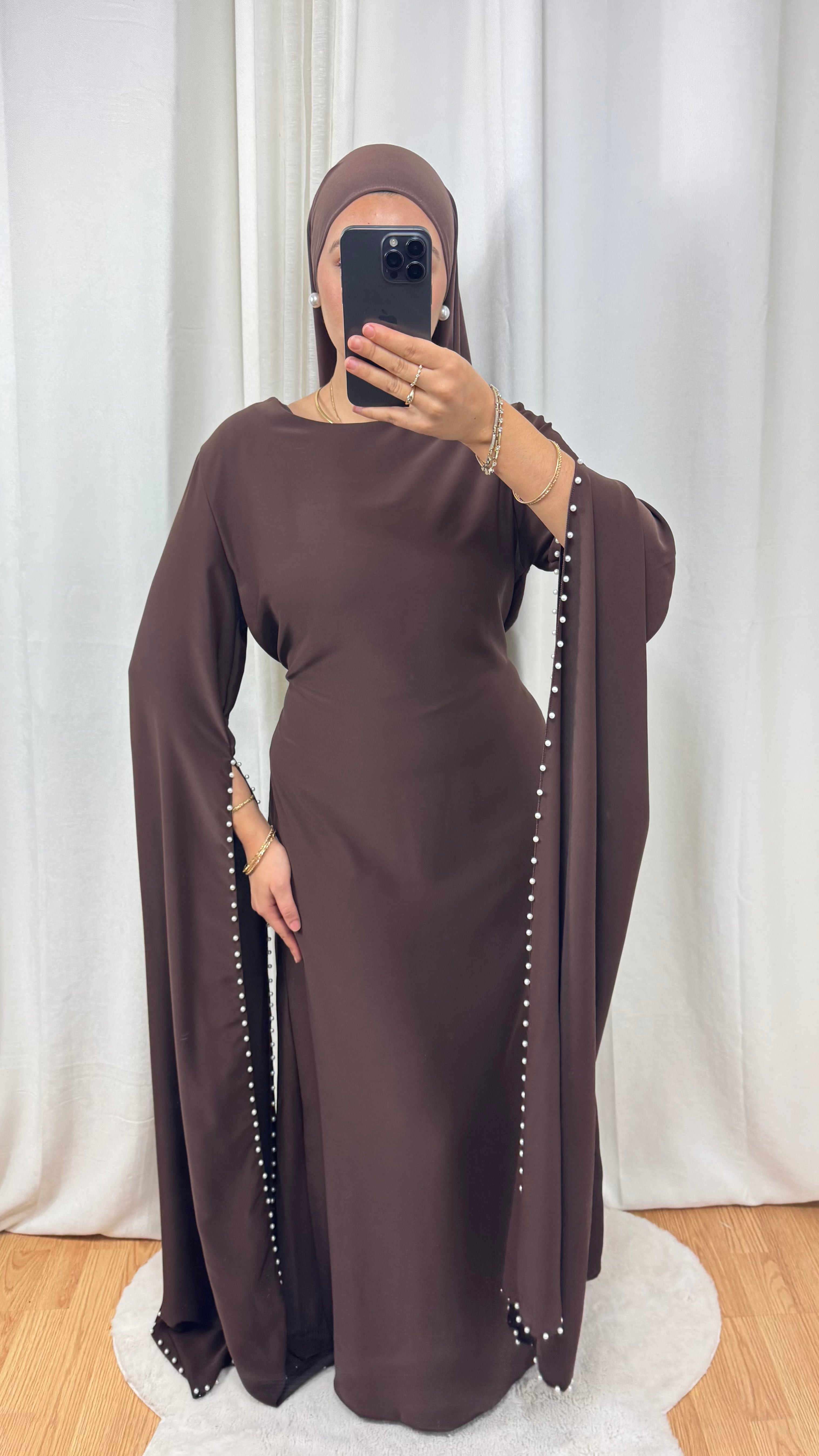 ABAYA PERLES - MARRON