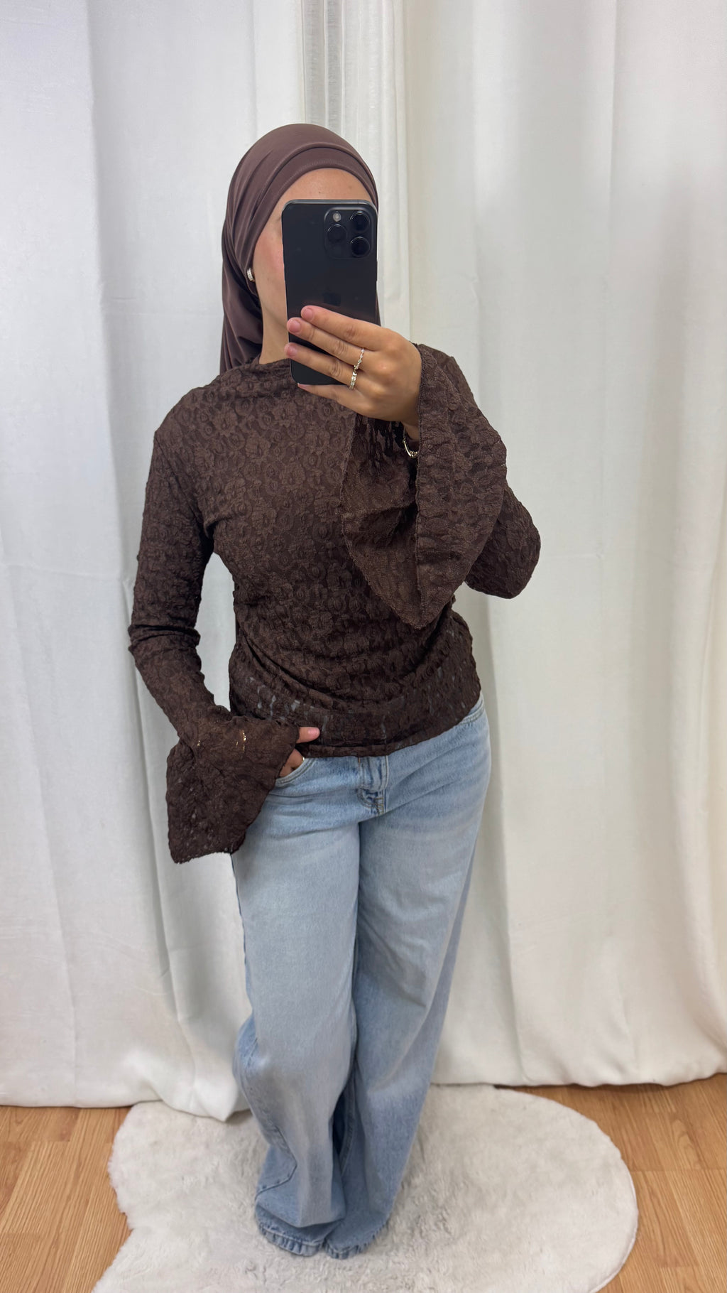 HAUT DENTELLE - MARRON