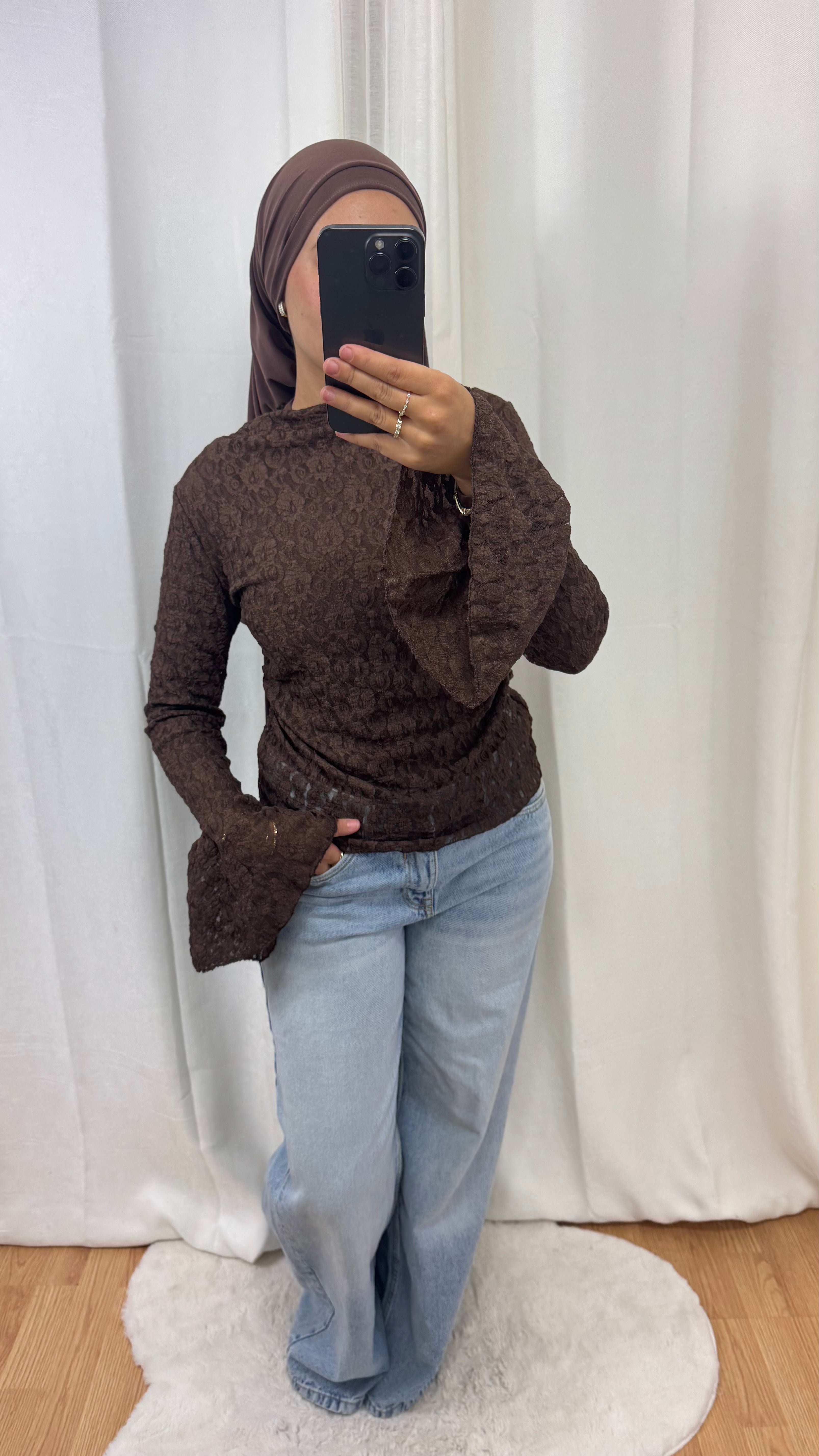 HAUT DENTELLE - MARRON