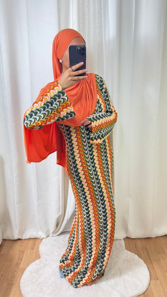 ROBE CROCHET - VERT ORANGE