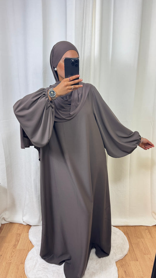 ABAYA MANCHE BALLON - TAUPE