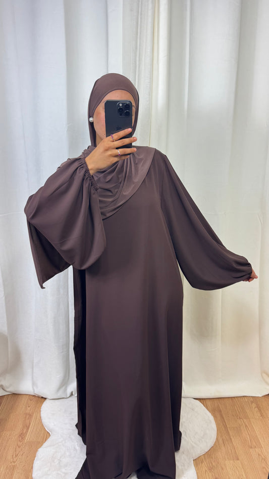 ABAYA MANCHE BALLON - CHOCOLAT