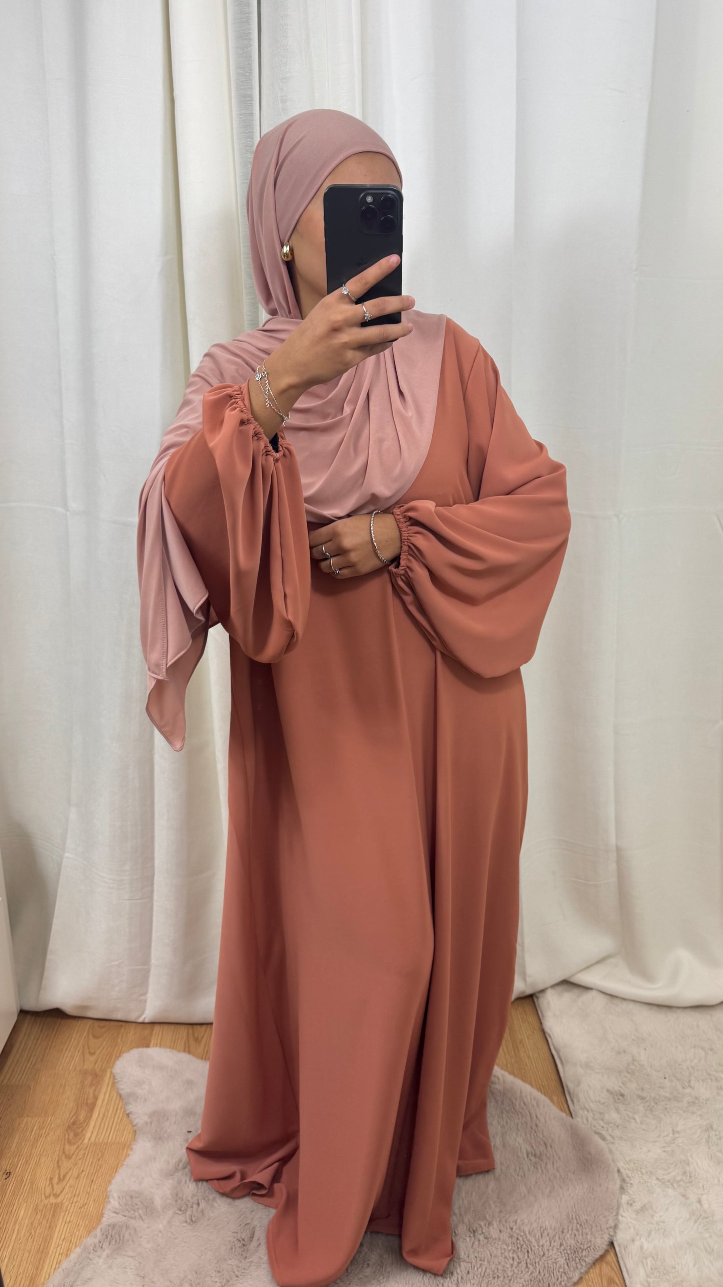 ABAYA MANCHE BALLON - SAUMON