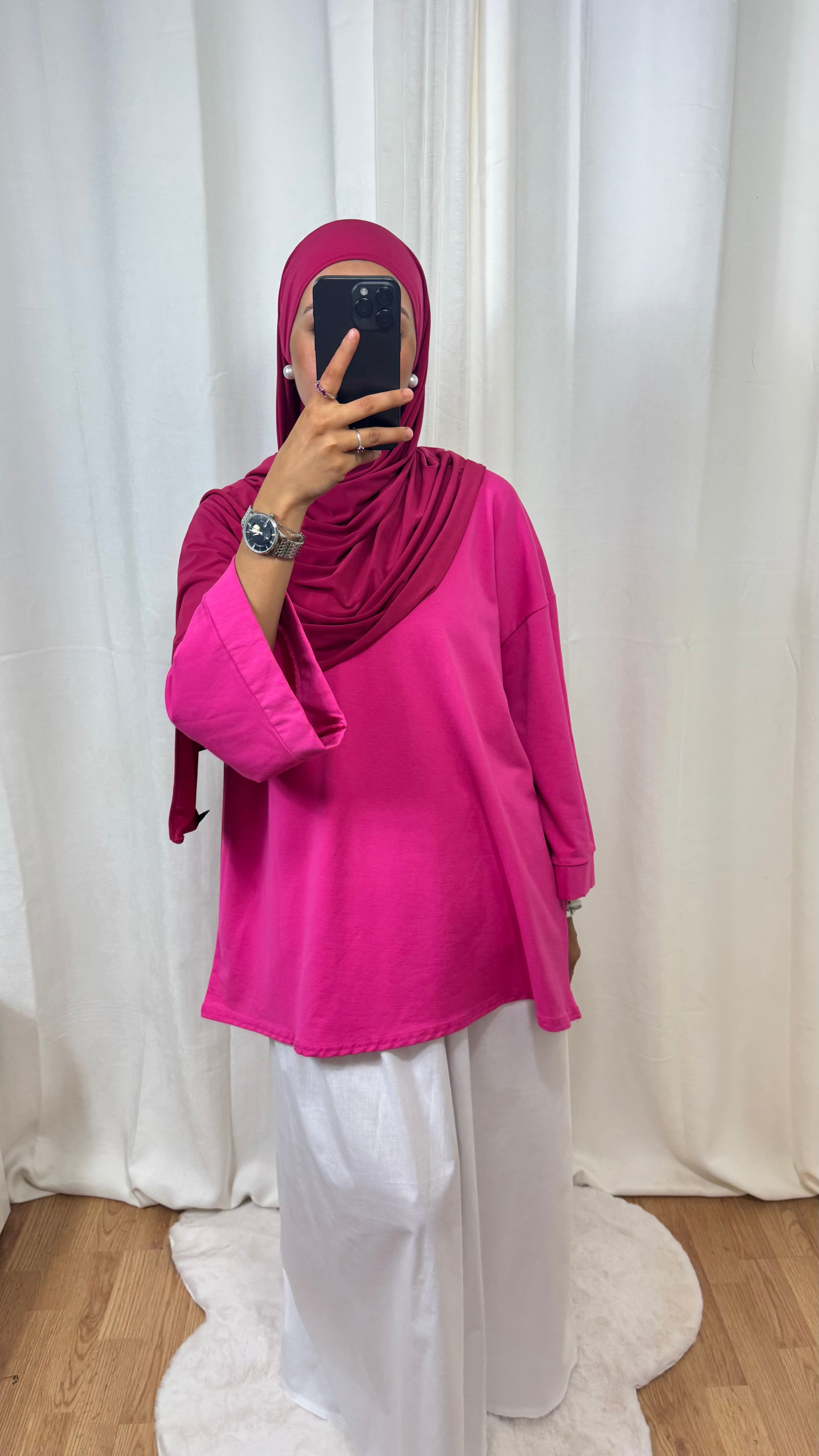 T-SHIRT MANCHE LONGUE - ROSE FUSHIA