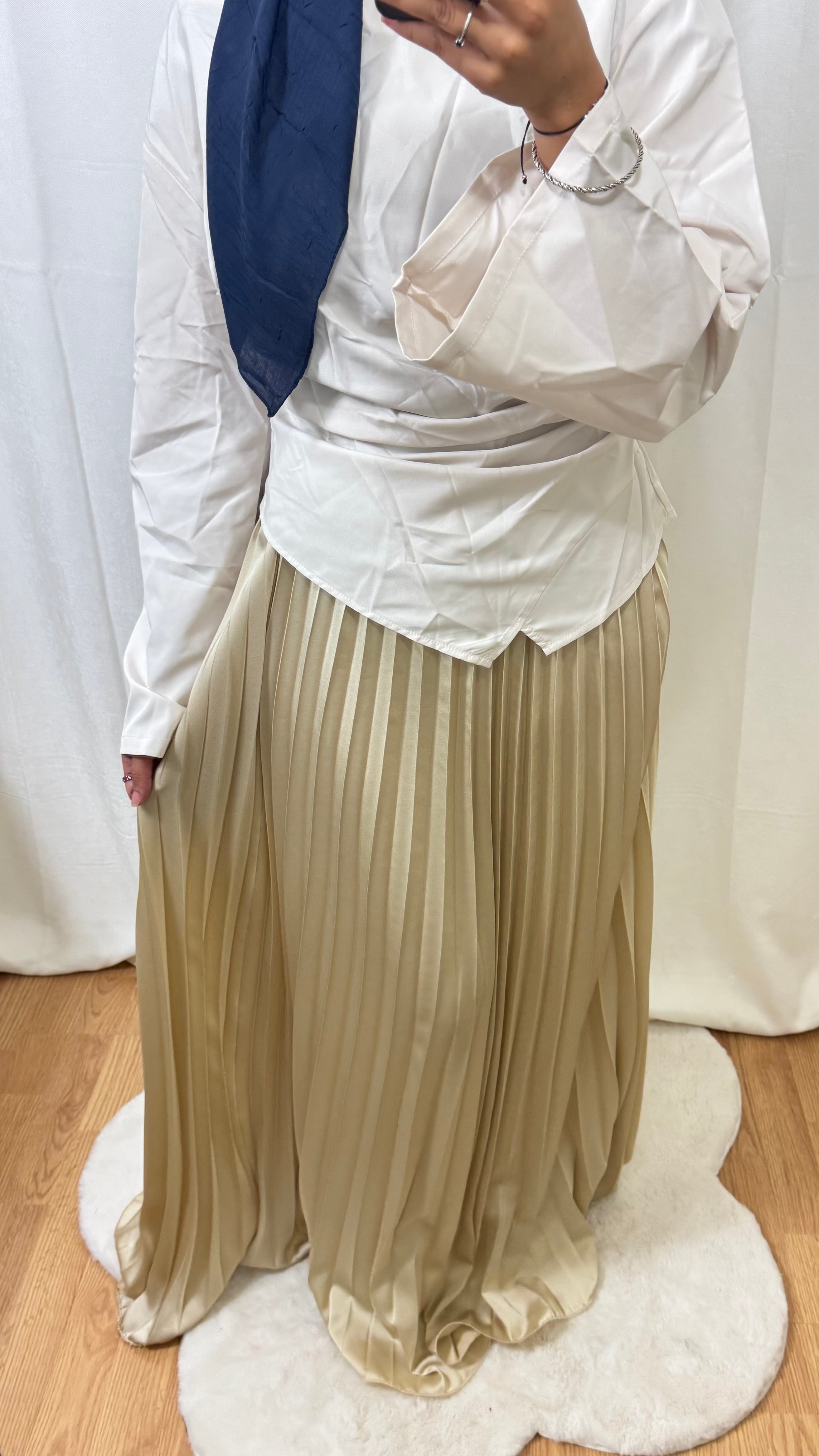 JUPE PLISSÉE SATINÉE LAYAA - BEIGE