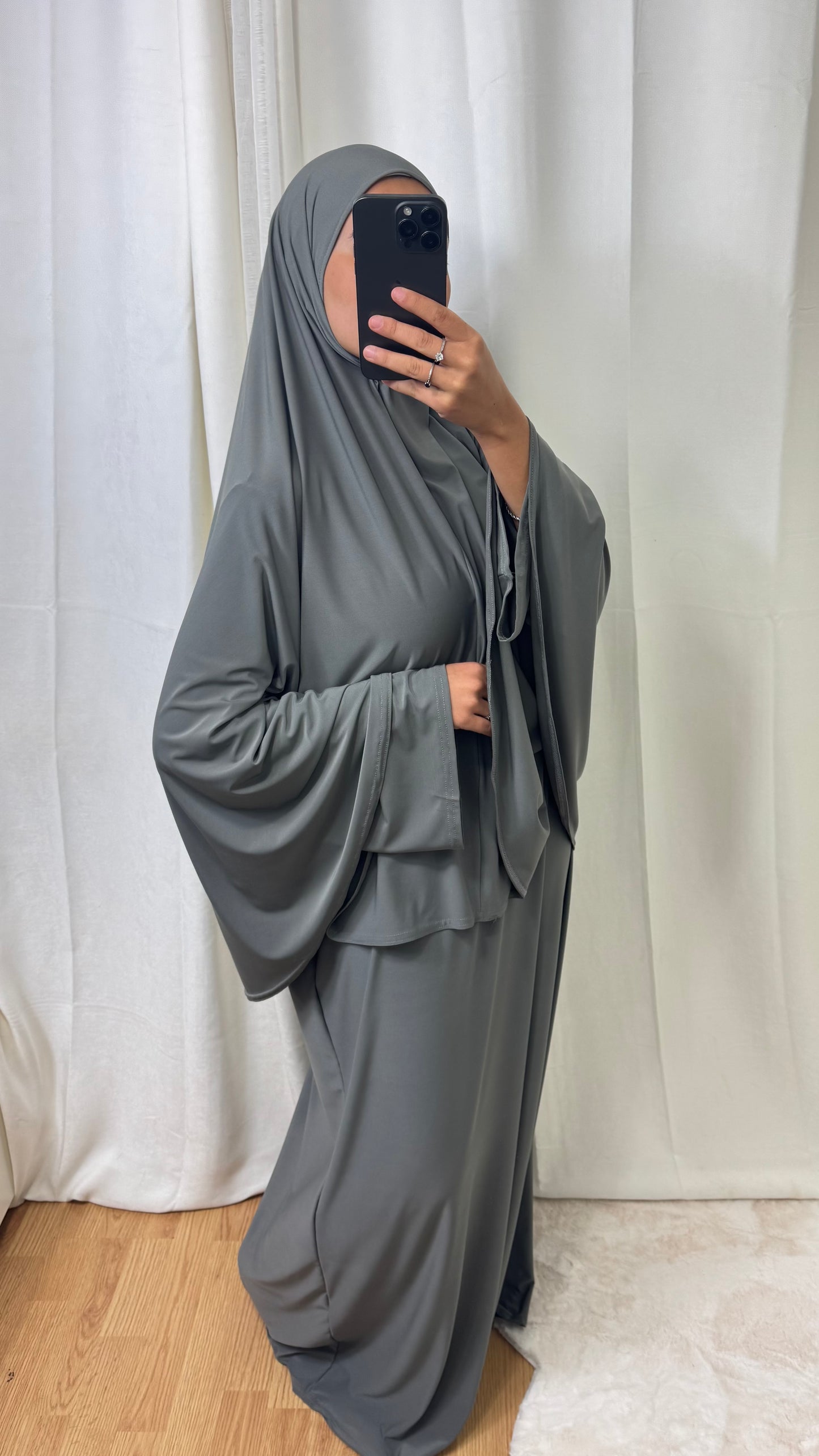 SET ABAYA KHIMAR JERSEY PREMIUM DE LUXE - GRIS