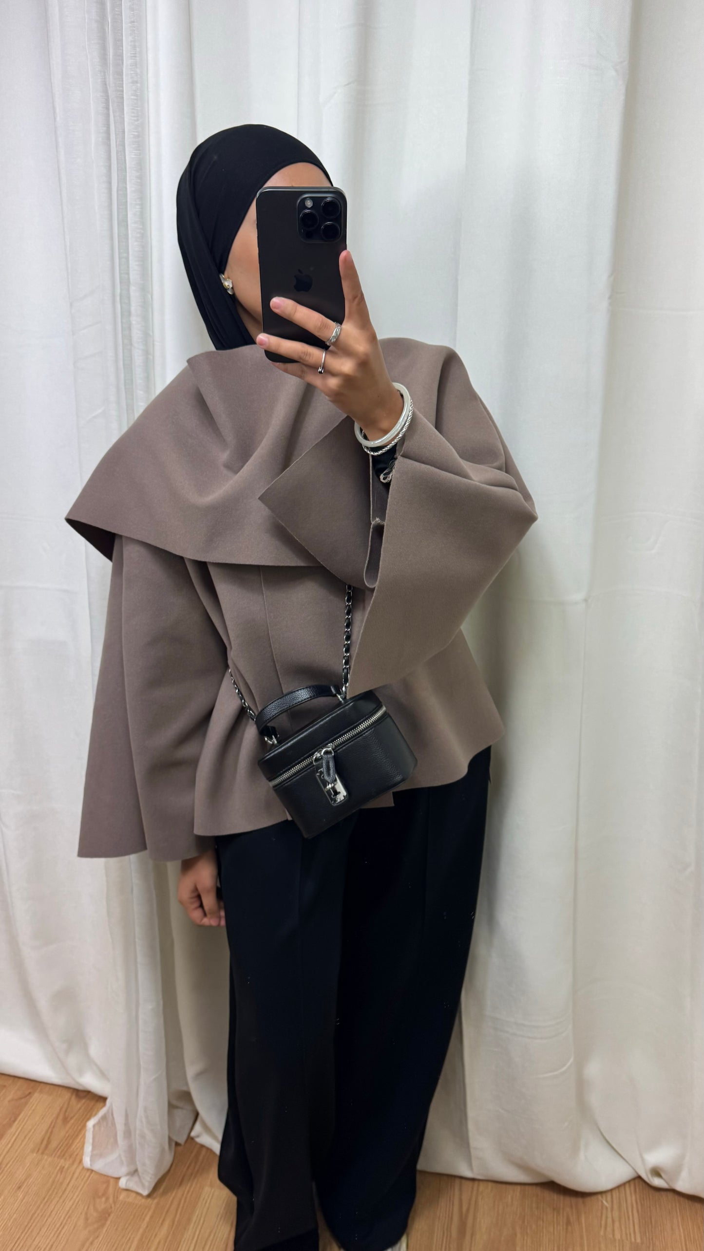 VESTE CAPE - TAUPE