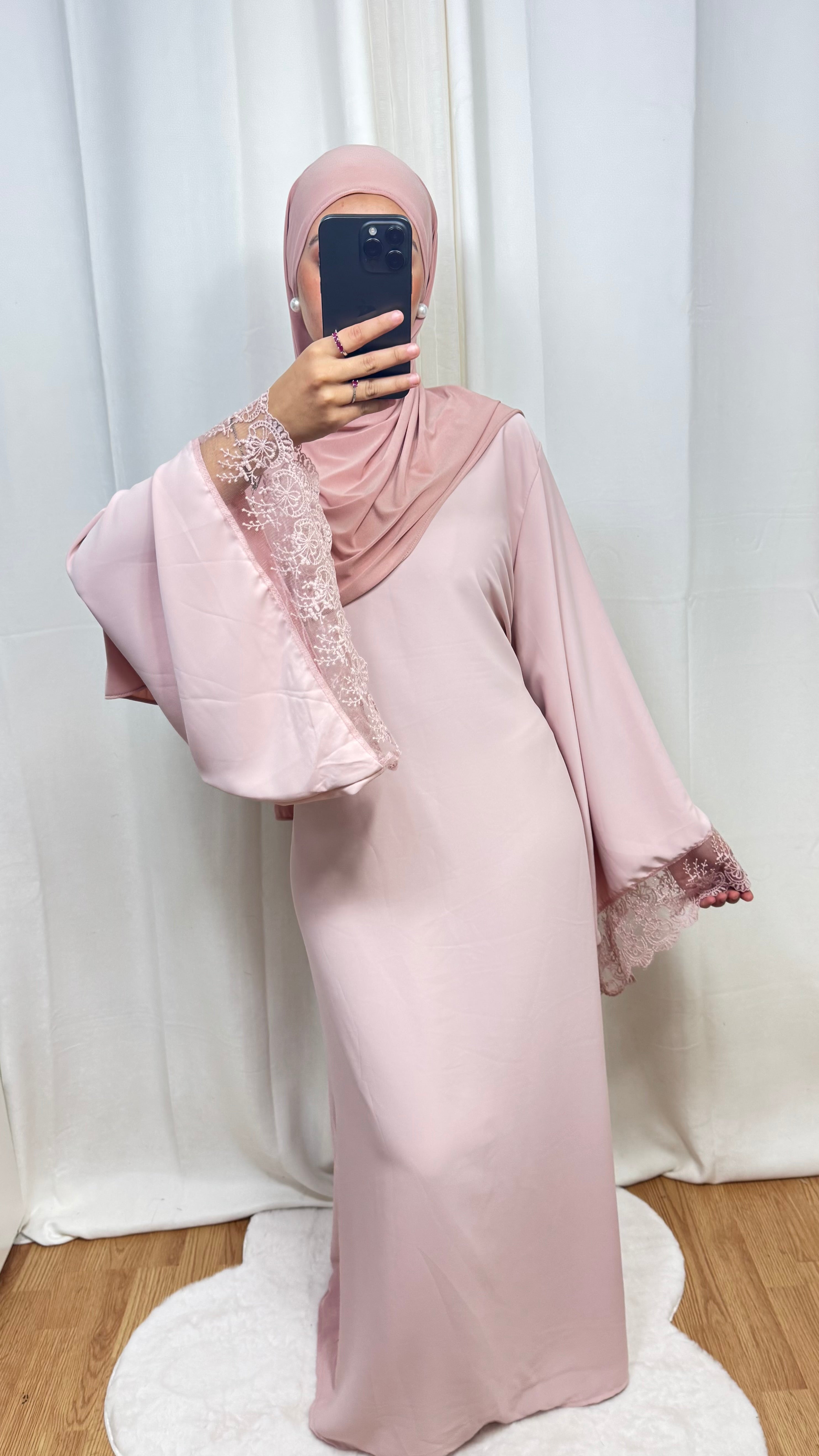 ABAYA DENTELLE - ROSE