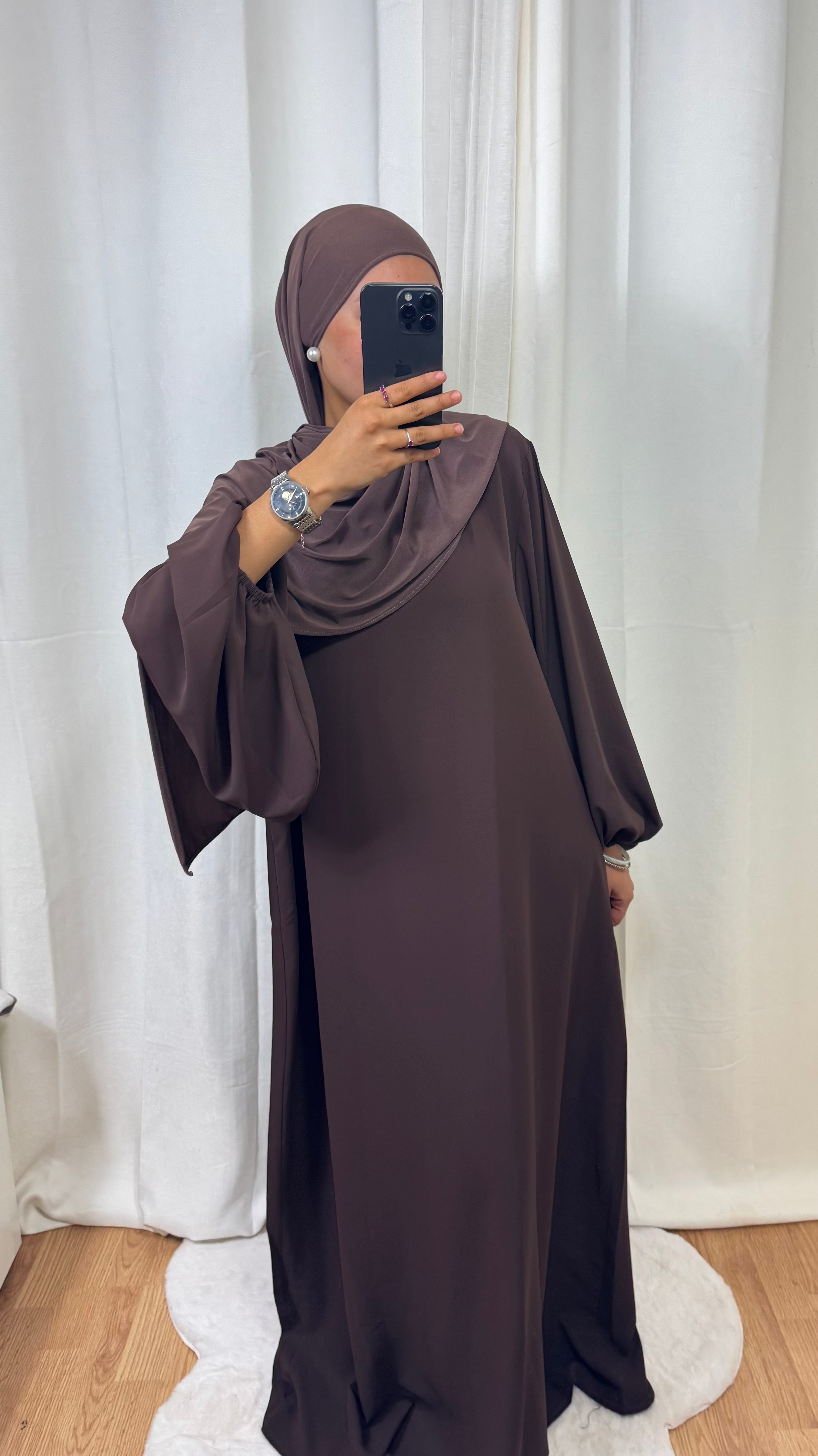 ABAYA MANCHE BALLON - CHOCOLAT