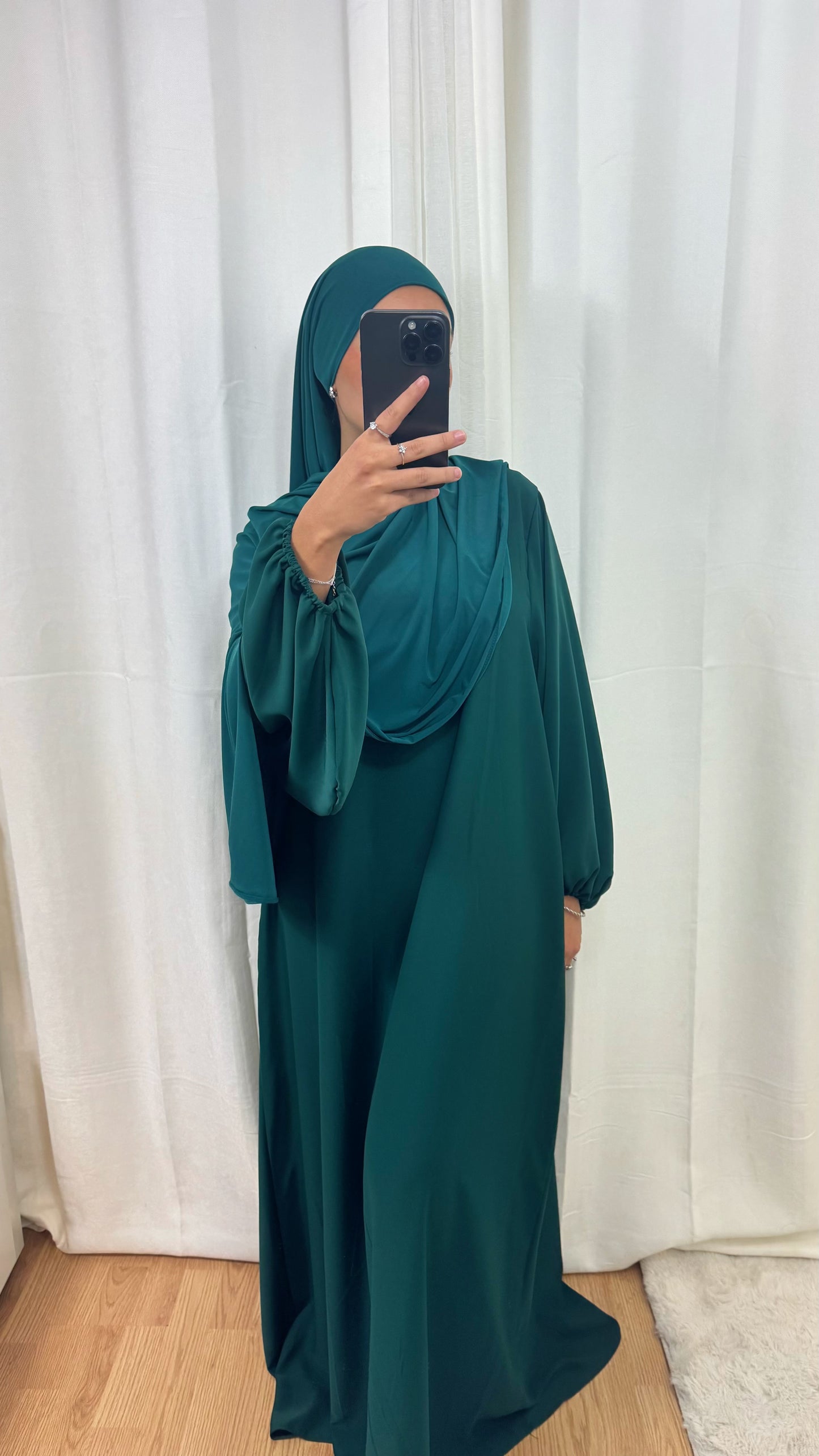 ABAYA MANCHE BALLON - VERT BOUTEILLE